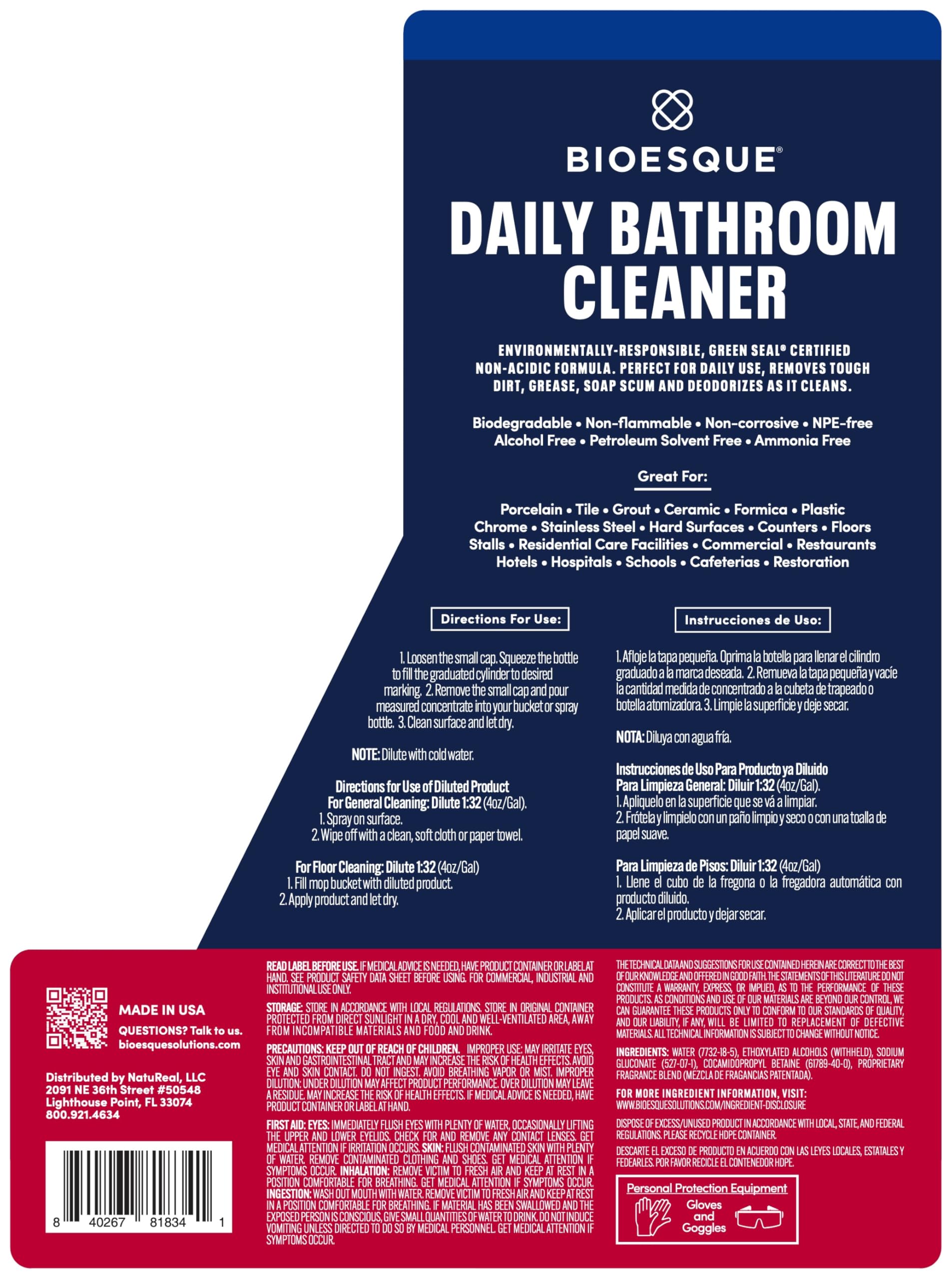 Bioesque Bathroom Cleaner Concentrate, 64 Fluid Ounce (Pack of 1)
