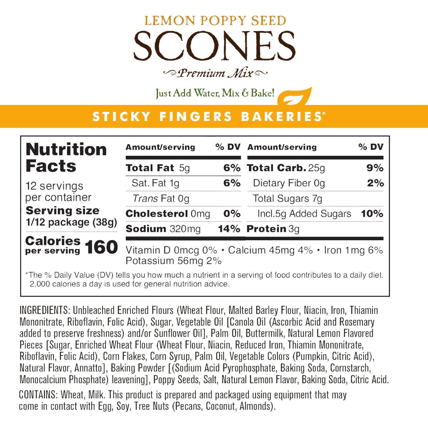 English Scone Mix, Lemon Poppyseed by Sticky Fingers Bakeries - Easy to Make English Scones Fresh Baked, Makes 12 Scones (1 pk)