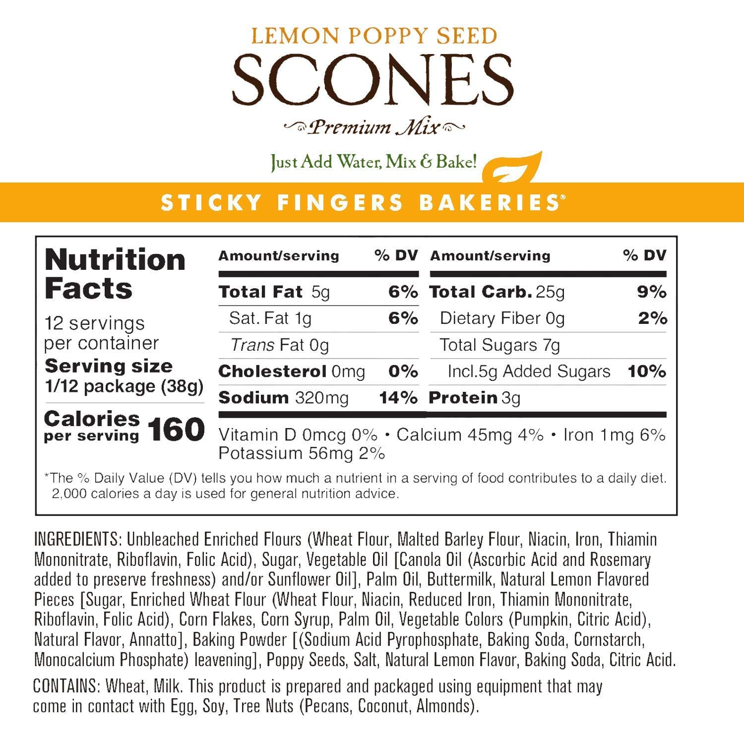 English Scone Mix, Lemon Poppyseed by Sticky Fingers Bakeries - Easy to Make English Scones Fresh Baked, Makes 12 Scones (1 pk)