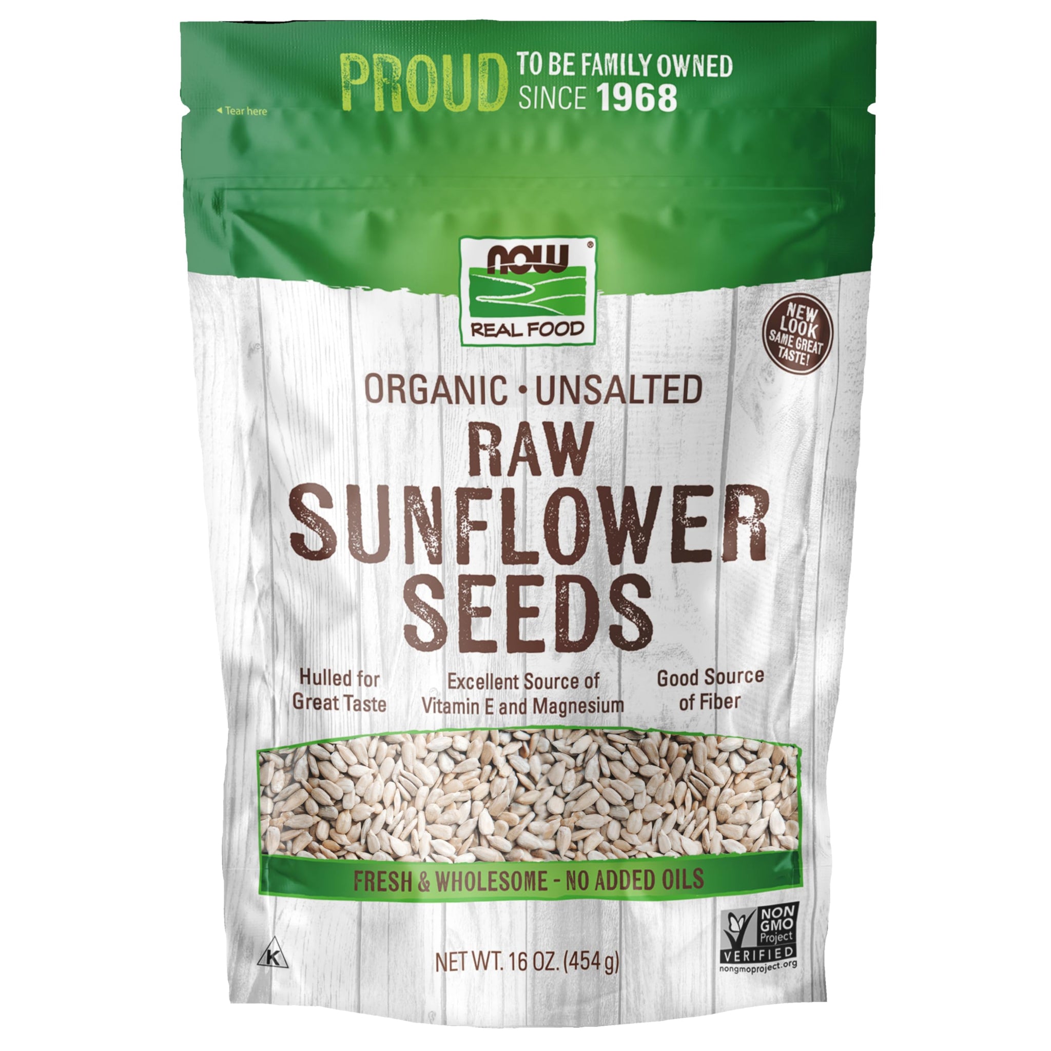 NOW Foods, Certified Organic Sunflower Seeds, Raw and Unsalted, Source of Fiber and Vitamin E, Hulled for Great Taste, Certified Non-GMO, 16-Ounce
