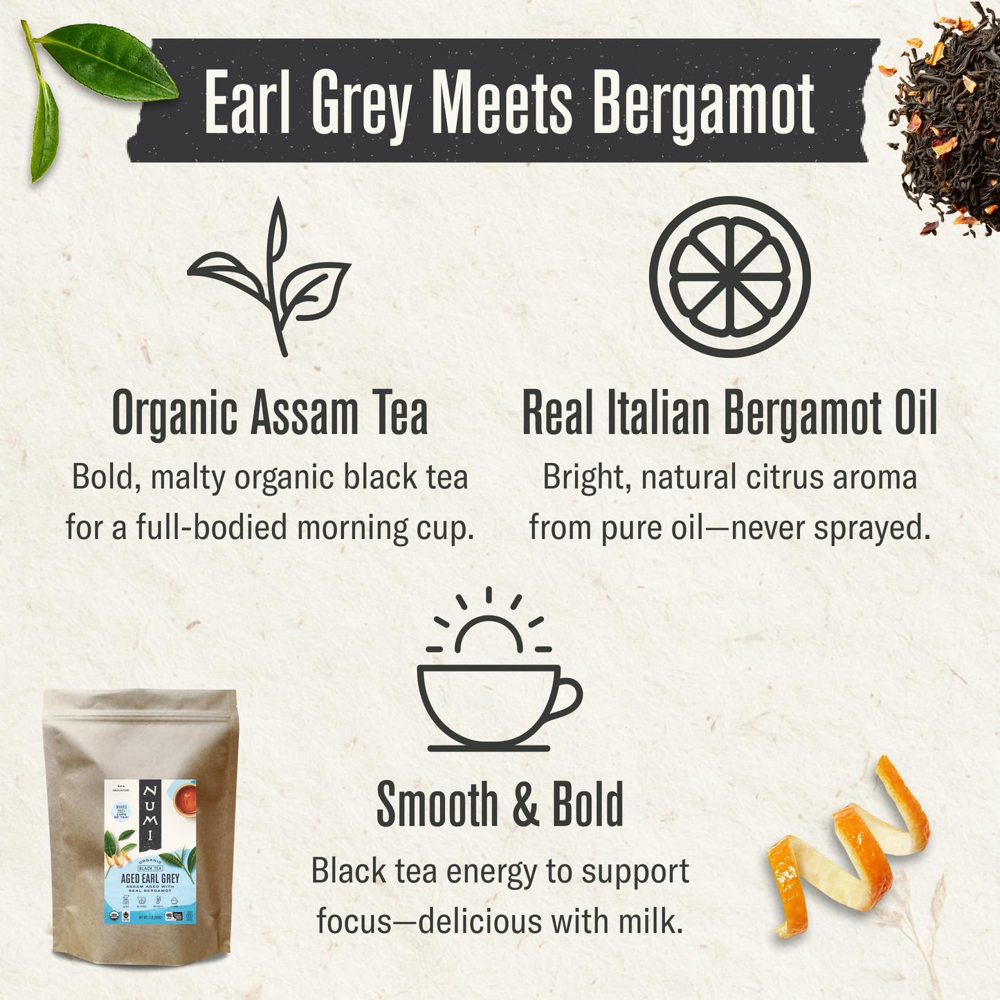 Numi Organic Emperor’s Pu-erh Tea Loose Leaf, Aged Yunnan Caffeinated Black Tea, 16 oz Bulk Pouch, Smooth Earthy Bold Flavor, Brews 200 Cups