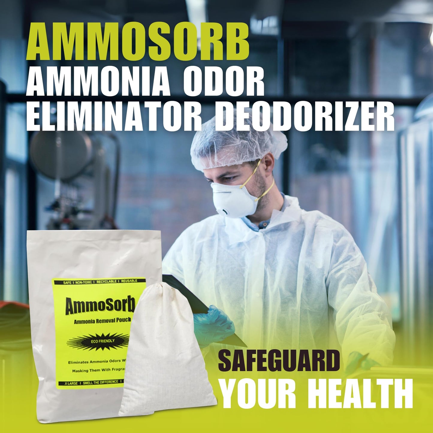AMMOSORB Reusable Ammonia Odor Eliminator Deodorizer Pouch: Treats 150 Sq. Ft.
