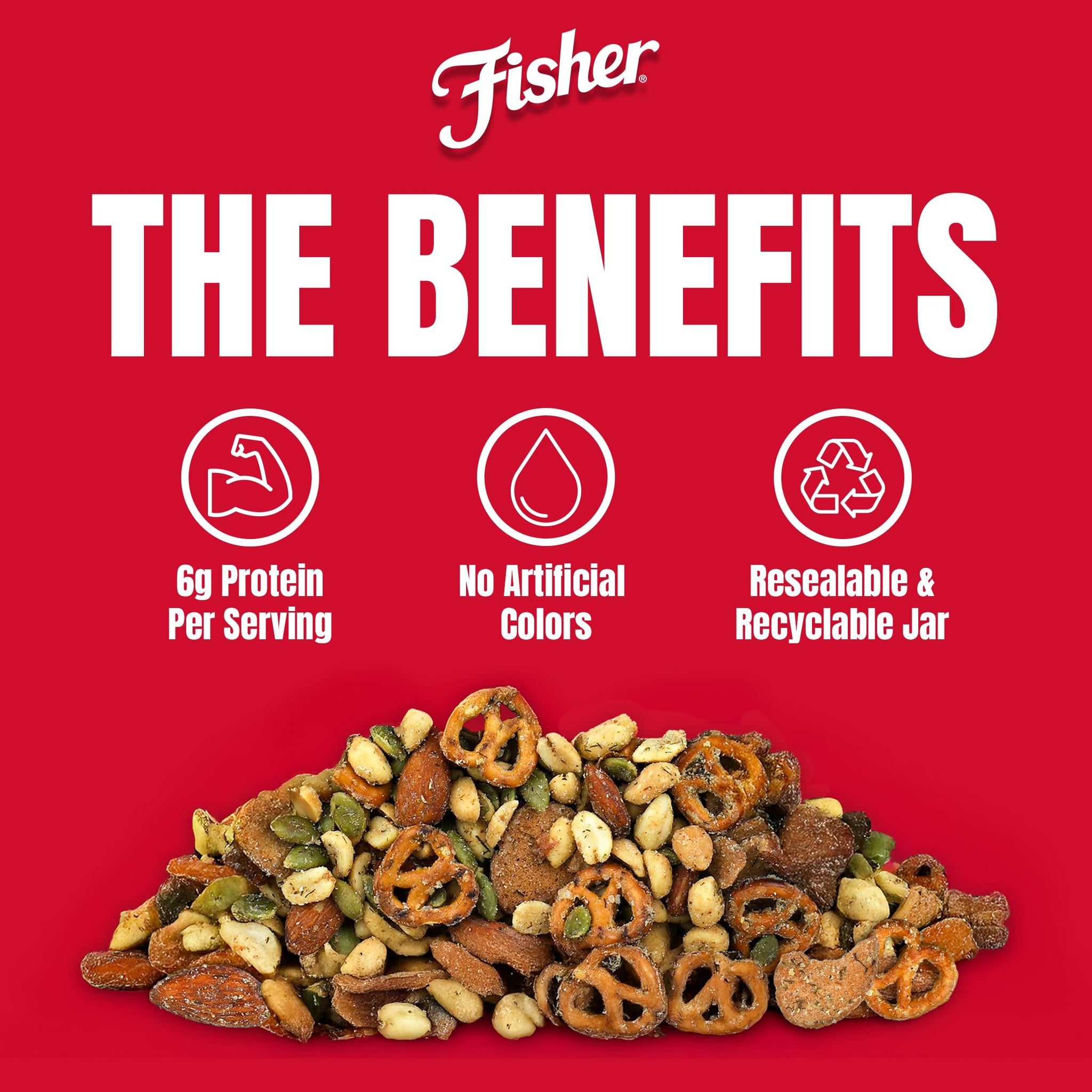 Fisher Dill Pickle Trail Mix, 25 oz (Pack of 1), Resealable Jar, Peanuts, Rye Crisps, Pretzels, Pepitas & Almonds, 6 g Protein Snacks, No Artificial