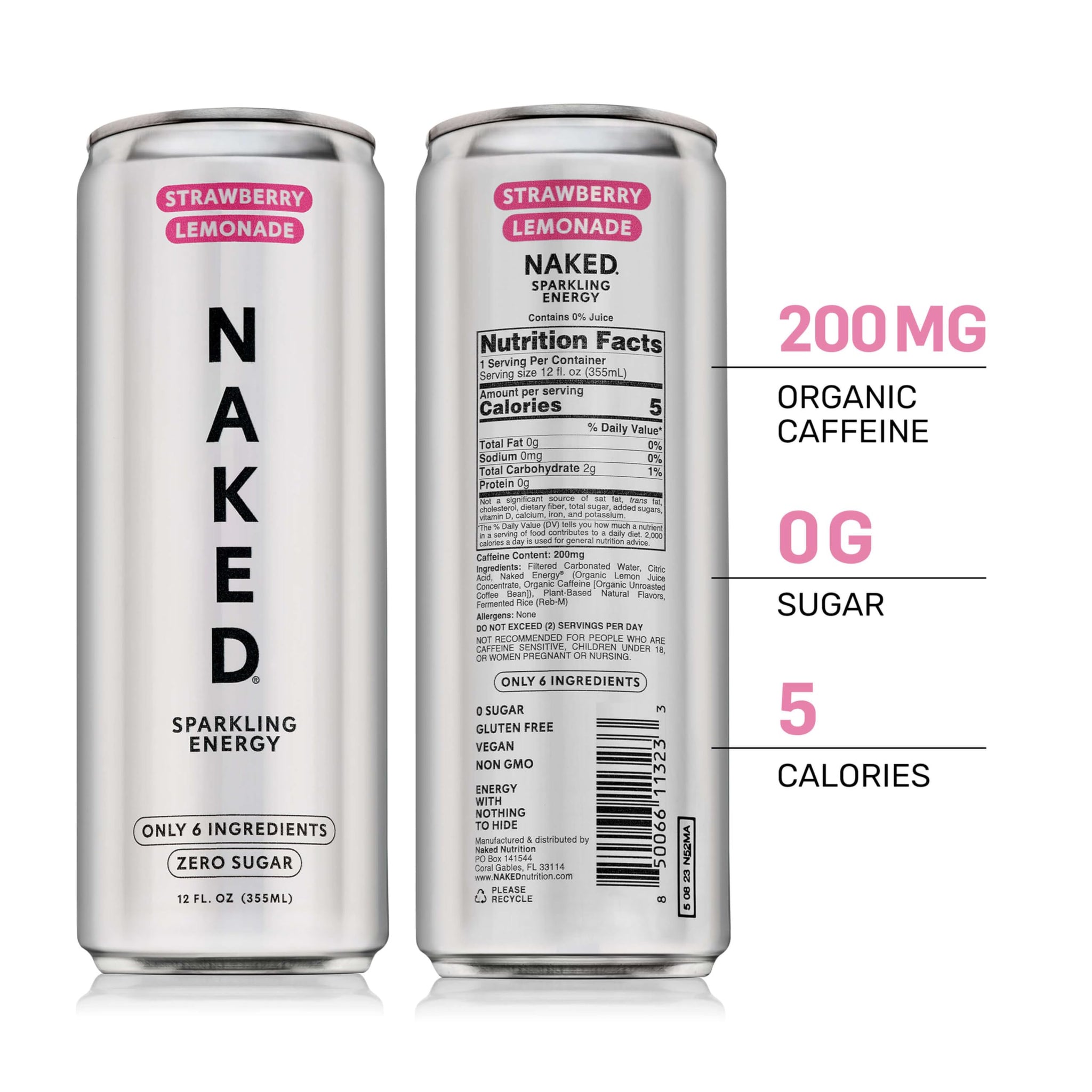 Naked Sparkling Energy Drink, Strawberry Lemonade, 12oz Cans (12 Pack)