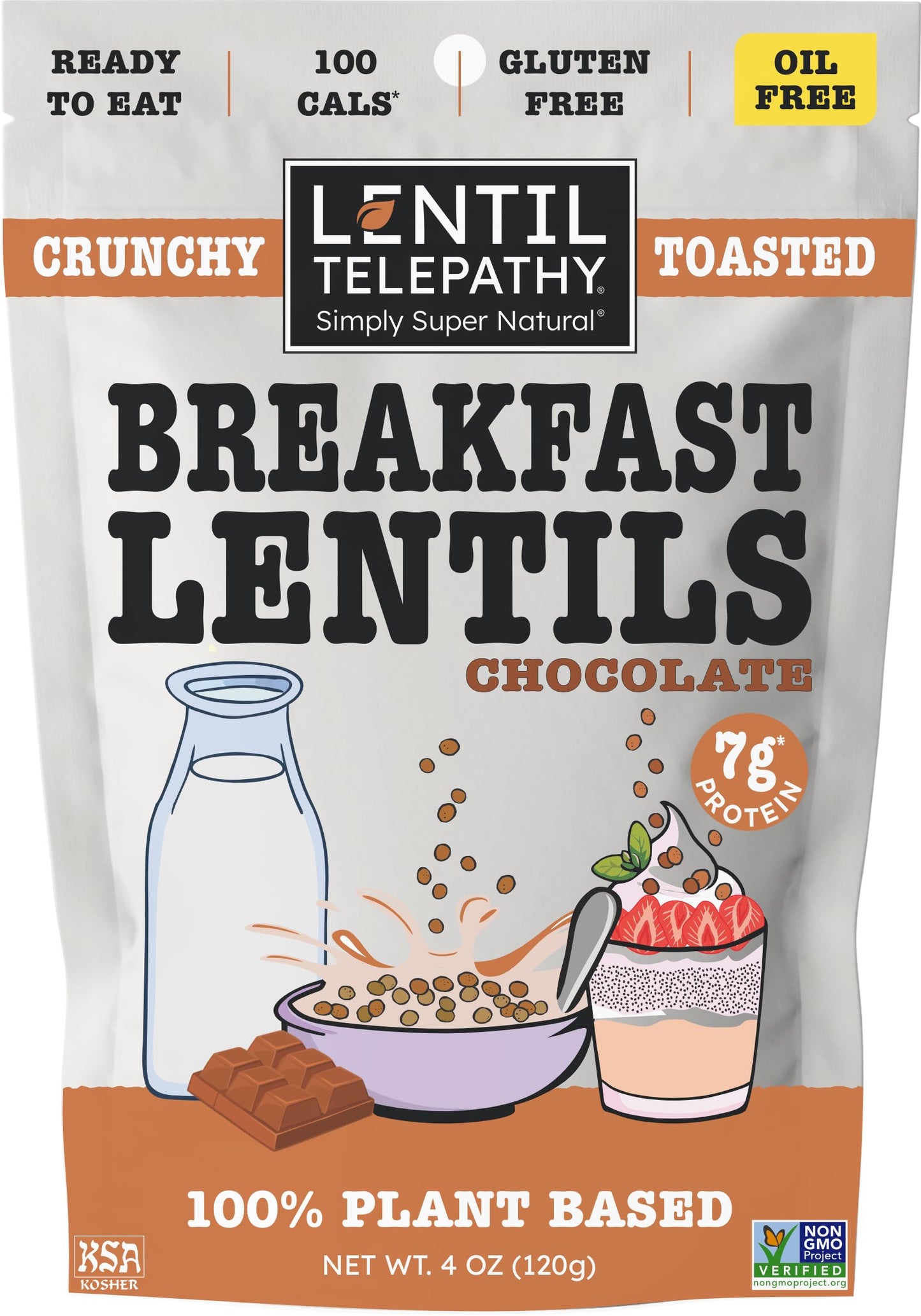 Lentil Telepathy Chocolate Breakfast Lentils, Crunchy High Protein Cereal & Granola Alternative, Plant Based, Gluten Free, Non-GMO, 4 oz