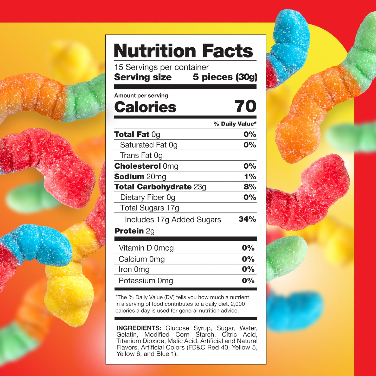 Sour Gummy Worms - 1 Pound Pack - Gummy Candy - Assorted Fruit Flavors - Neon Chewy Candy for Parties, Creative Desserts, and Goodie Bags - Sour