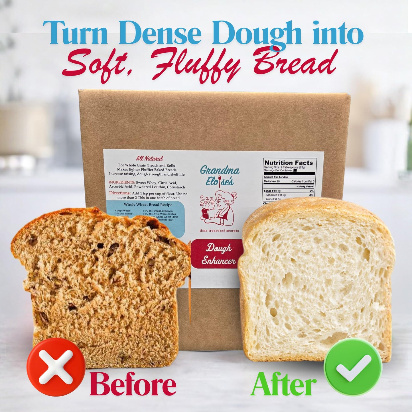 Grandma Eloise’s Dough Conditioner for Bread Baking - 25 LB - Improves Rise, Texture & Shelf Life - Makes Soft, Fluffy Whole Wheat & White Bread