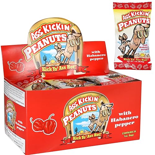 ASS KICKIN’ Habanero Pepper Spicy Hot Peanuts - 1oz 24 Pack - Ultimate Spicy Gourmet Gift Travel Size Peanuts Great on the Go Snack - Try if you dare!