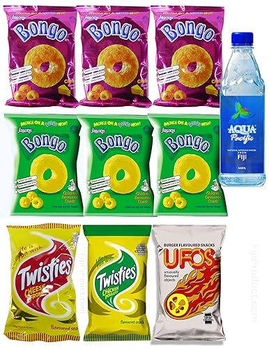 FIJI Combo Snacks - Cheese Bongo, Chicken Bongo, Cheese Twisties, Chicken Twisties, UFO'S, Bottled Water (Value Pack Of 10) Favorite Snack Of The