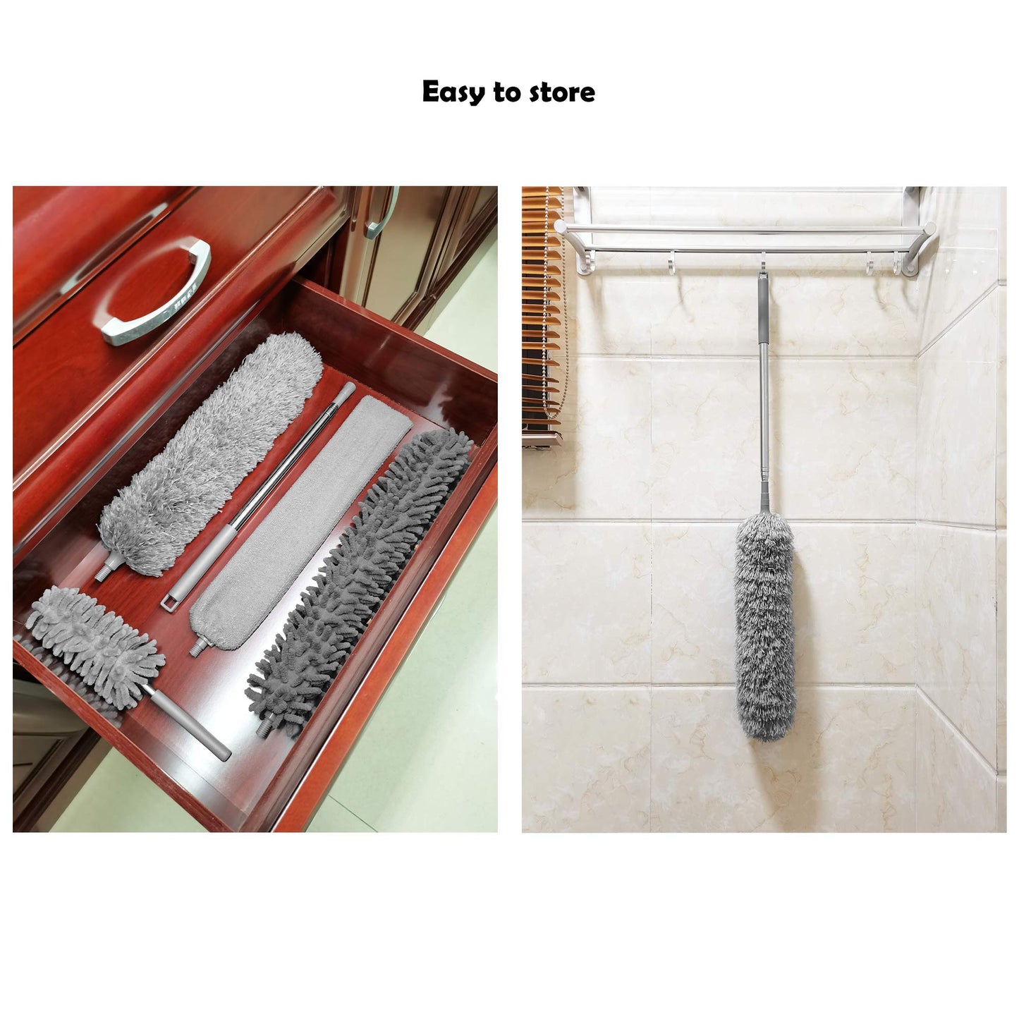 5-in-1 Microfiber Duster with Extension Pole (30-100") Kit for High Ceiling, Fan, Cobweb, Blind & Furniture, Bendable Washable Heads, Reusable Dusters