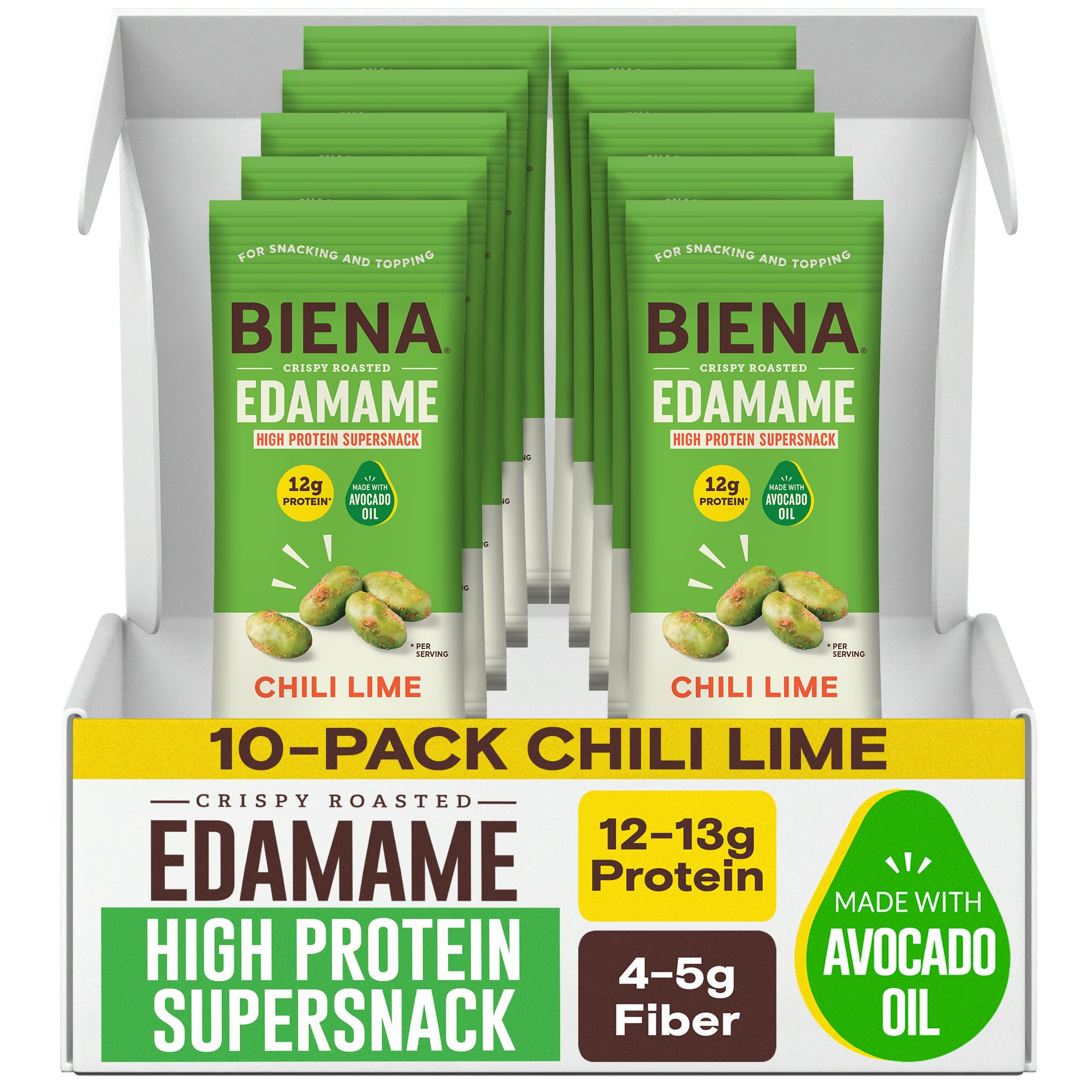 Biena Edamame Beans Snack High Protein Snacks - Healthy Office Snacks For Adults and Kids, 13g of Protein, 130 Low Calorie, Crunchy Edamame, Vegan