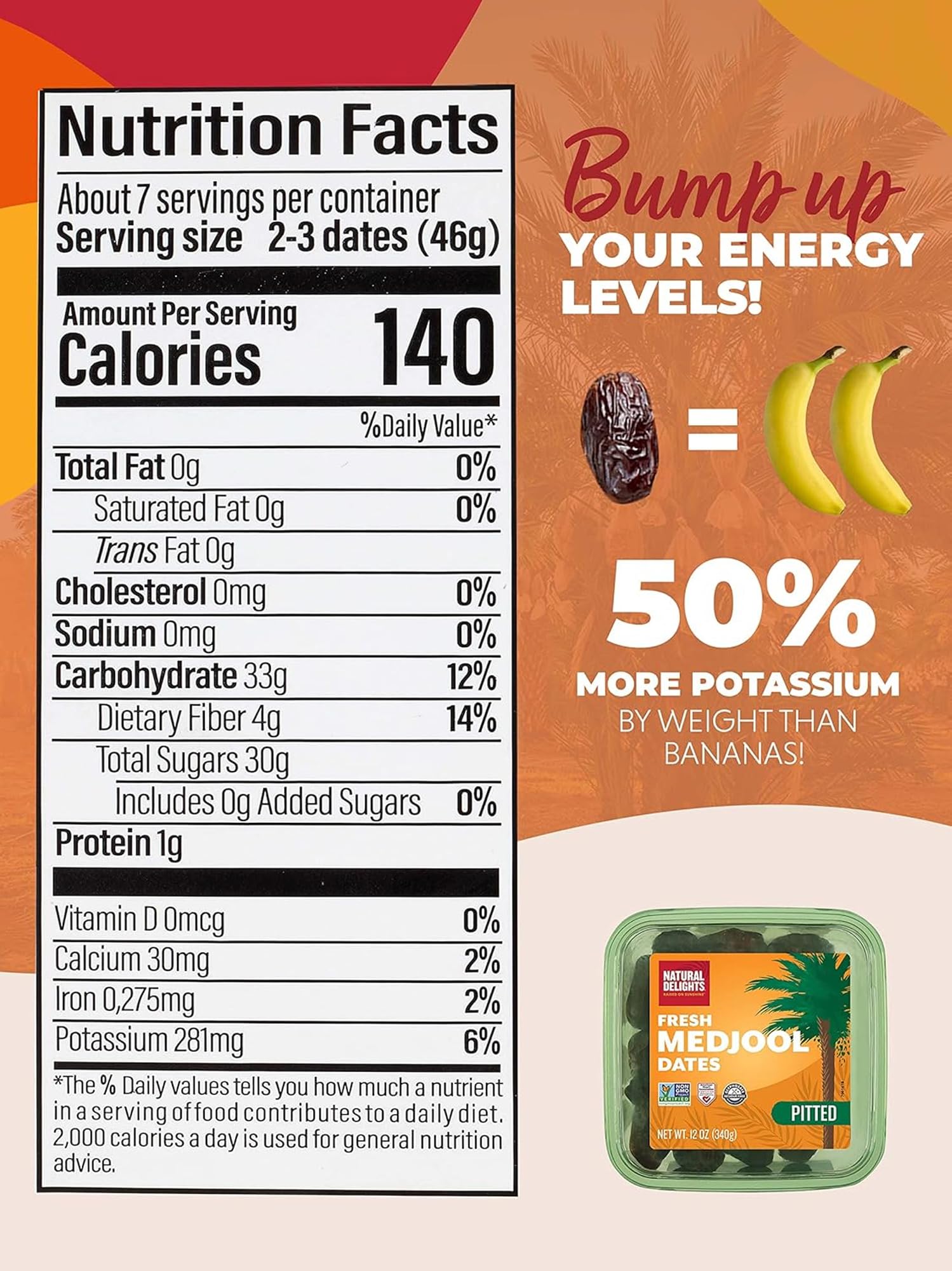 Natural Delights Medjool Dates Pitted - Non-GMO Verified Fruit, Good Source of Fiber & Potassium, Naturally Sweet, Snack for On-The-Go, Large & Plump