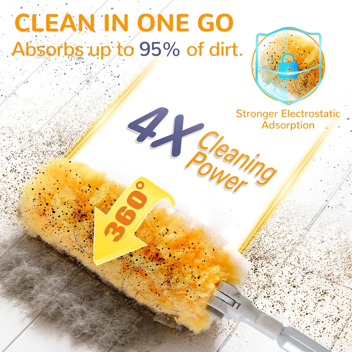 6 ft Heavy Duty Extendable Duster Handle with 50 Refills for Swiffer Duster, 360° Multi-Surface Dusters with 4X Cleaning Power for Home, Ceiling Fans