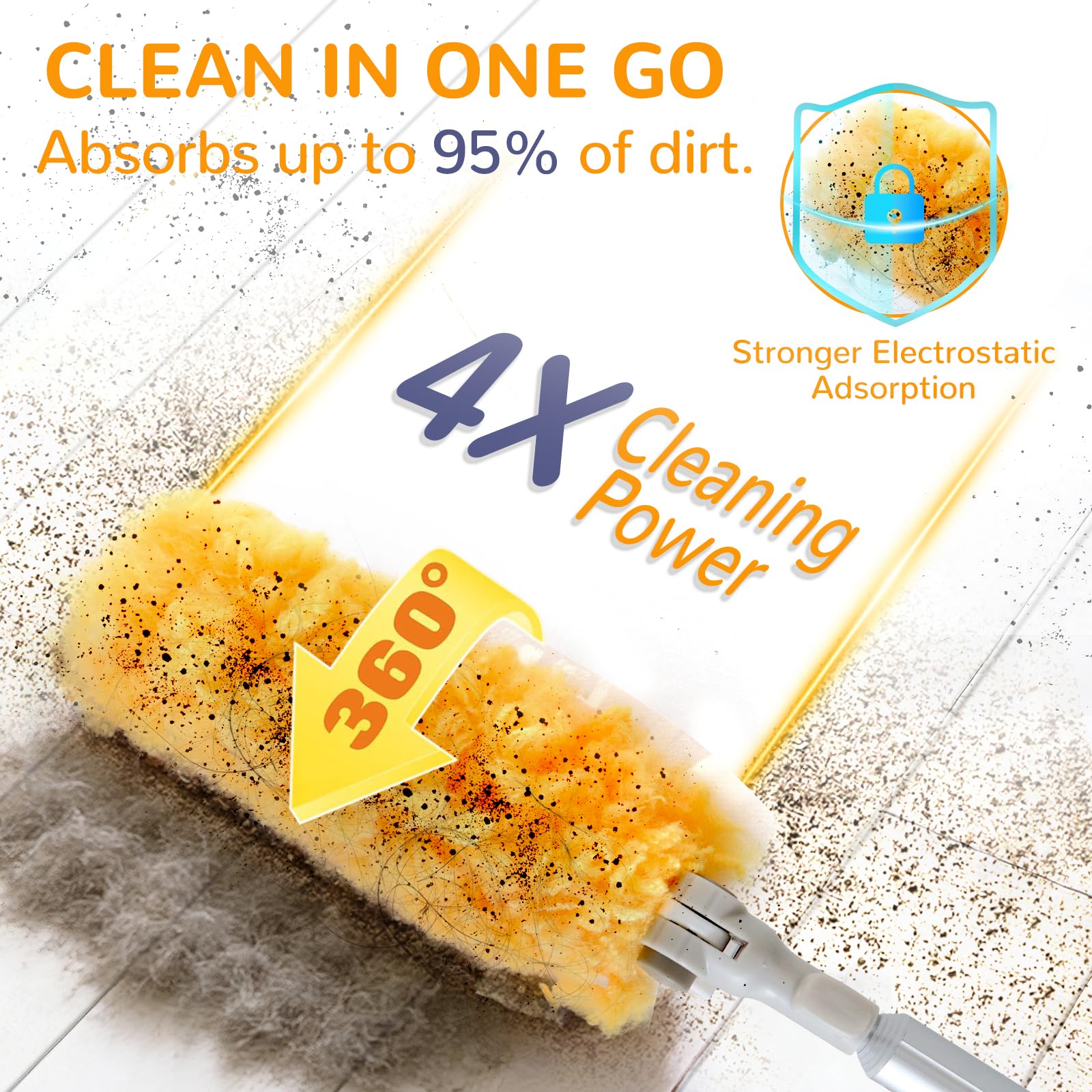 6 ft Heavy Duty Extendable Duster Handle with 50 Refills for Swiffer Duster, 360° Multi-Surface Dusters with 4X Cleaning Power for Home, Ceiling Fans