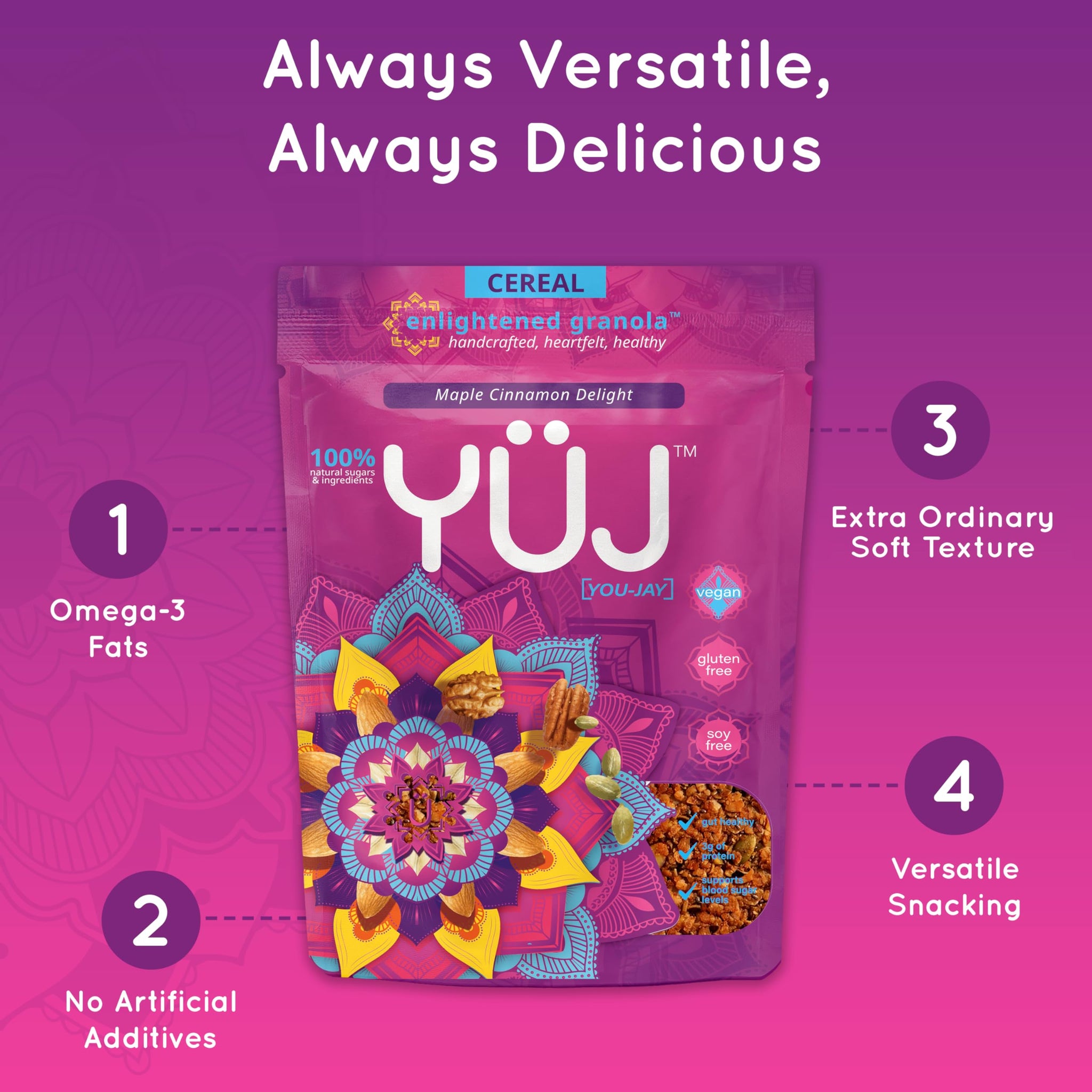 Yüj Healthy Granola - Organic Enlightened Granola Cereal Snacks - Vegan & Gluten Free Granola Cereal On Yogurt - Go to Snacks for Adult & Kids - Big