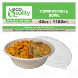 [25 Pack] 40 oz Round Disposable Compostable Paper Bowls with Lids Heavy-Duty, Eco-Friendly Natural Bagasse Unbleached, Heat Resistant, 100%