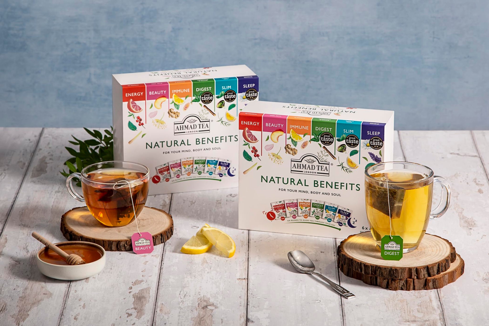 Ahmad Tea Natural Benefit Functional Tea Selection Pack | Green teas, Fruit & Herbal Infusions | Perfect herbal tea gift - 60 Teabag Sachets | 6