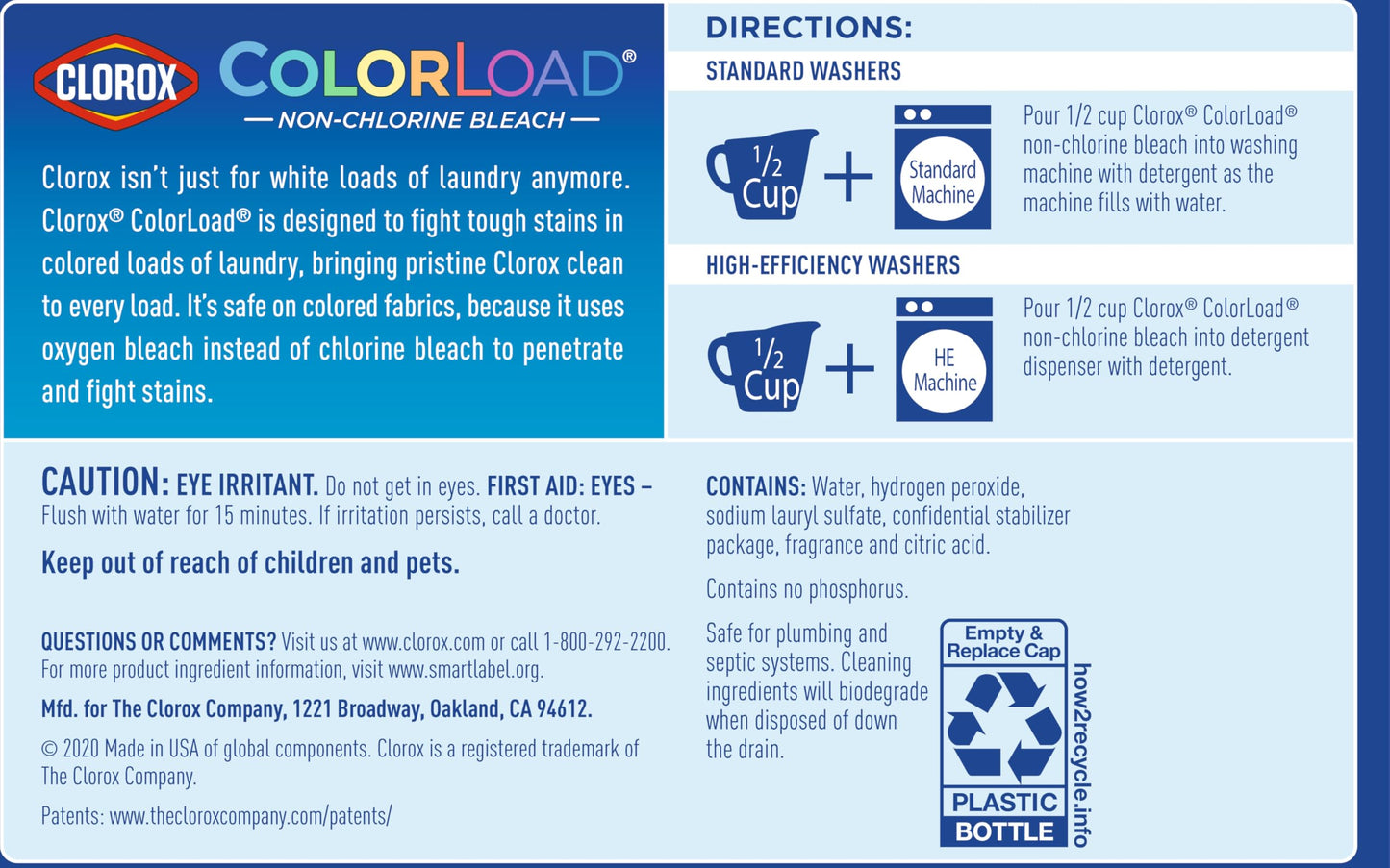 Clorox ColorLoad Non-Chlorine Bleach, 116 Ounce Bottle