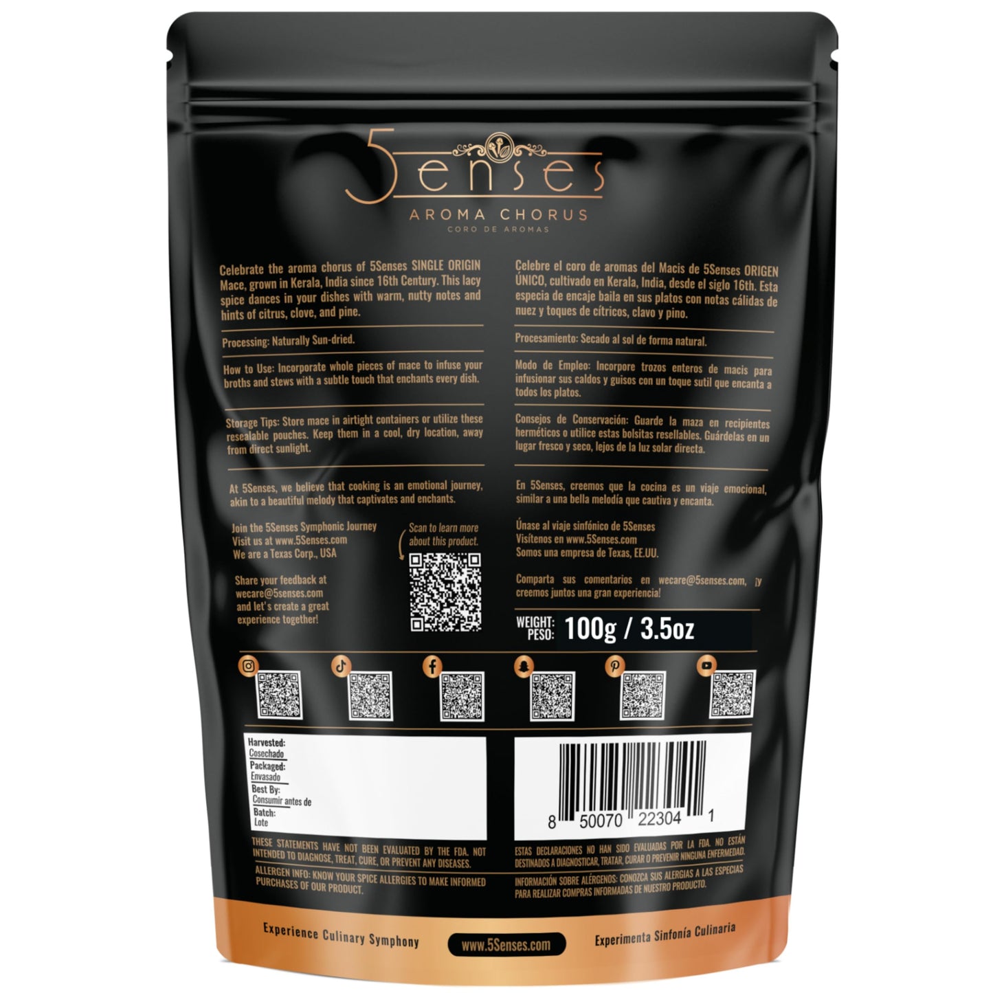 5Senses Whole Mace Spice | Javitri | Aroma Chorus | Single Origin, Non-GMO, Fairtrade | Premium Artisanal Whole Spice | Kosher, Vegan & Gluten-Free
