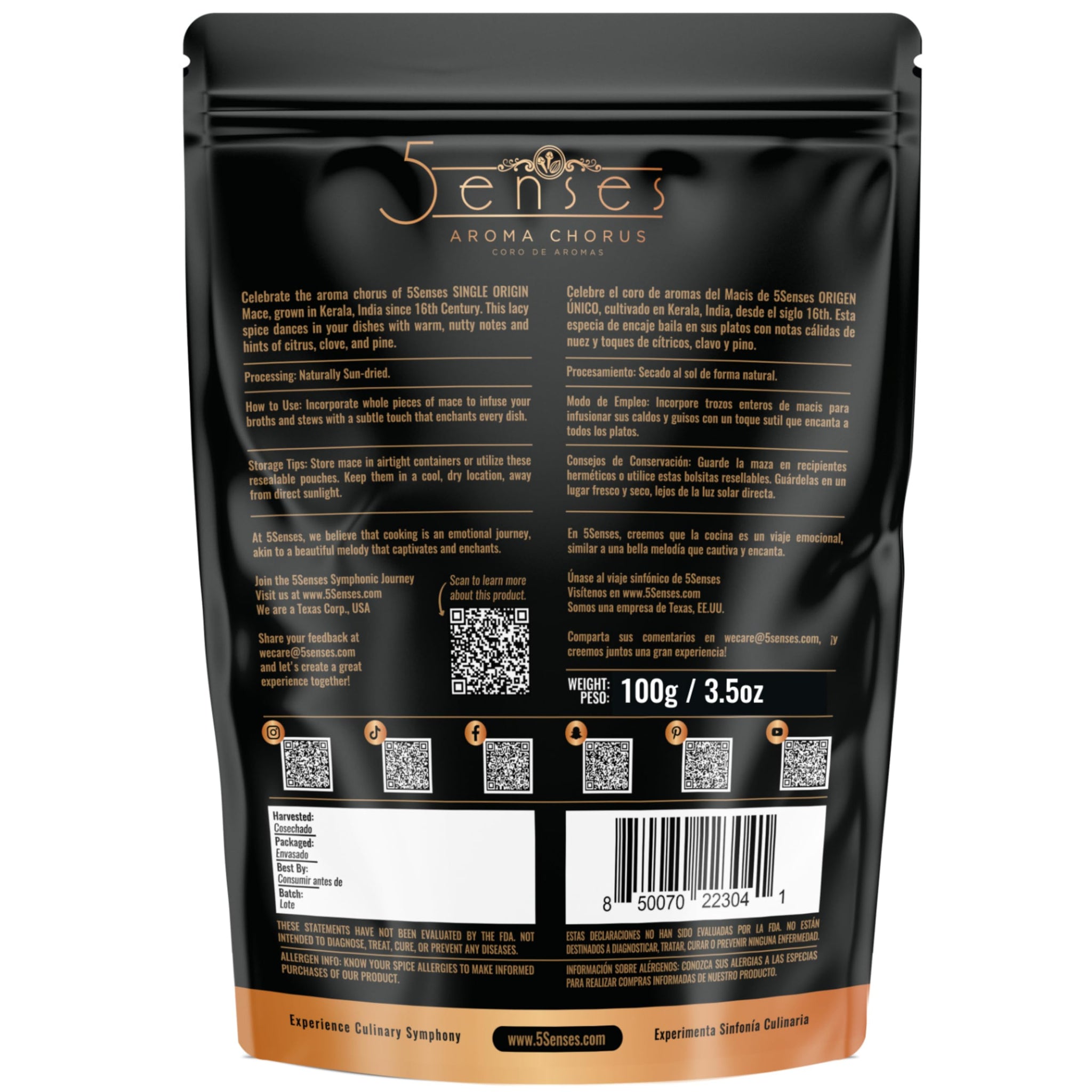 5Senses Whole Mace Spice | Javitri | Aroma Chorus | Single Origin, Non-GMO, Fairtrade | Premium Artisanal Whole Spice | Kosher, Vegan & Gluten-Free