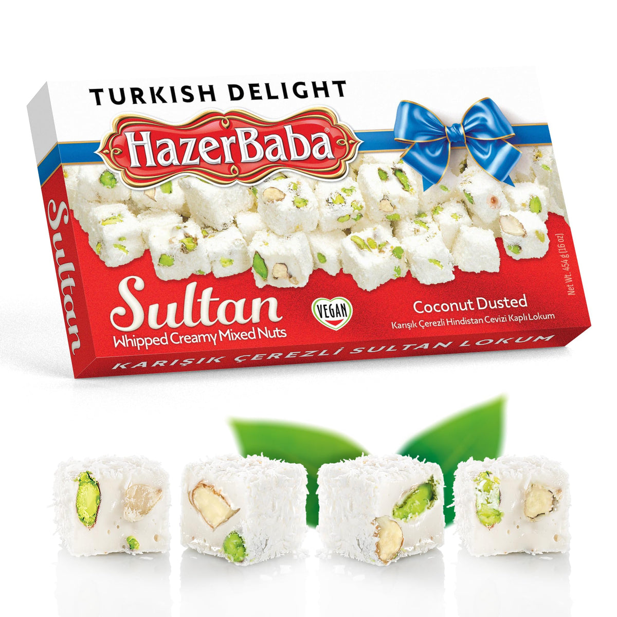 HazerBaba Coconut Dusted Turkish Delight Candy with Nuts, 16oz (Pack of 1)
