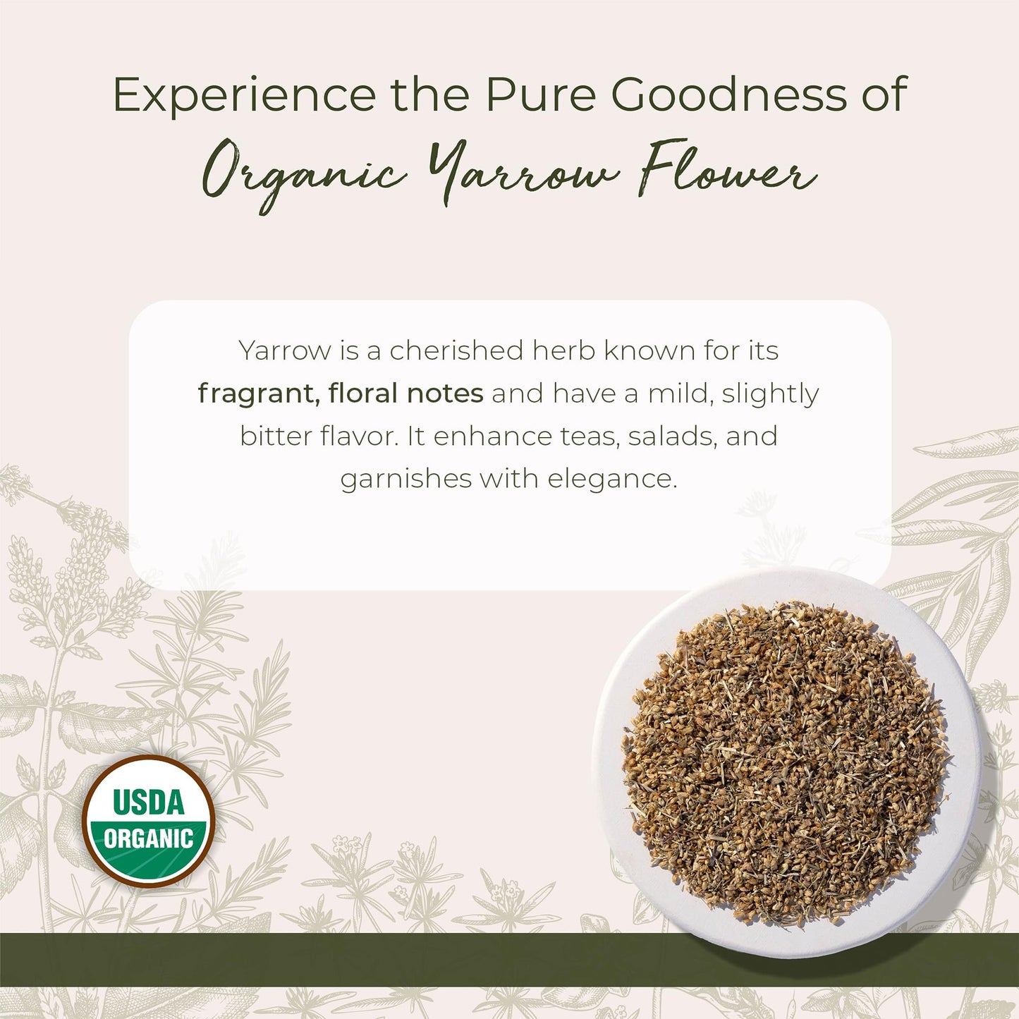Starwest Botanicals Organic Yarrow Flowers - Dried Loose Leaf Herb for Tea, Cut & Sifted, Certified Kosher, Non-GMO - 4 oz Bag