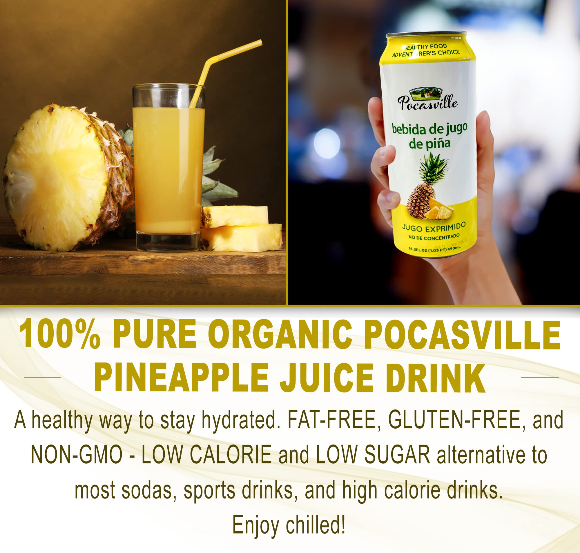 Pocasville Fruit Juices, Squeezed not form Concentrate, 16.5 Fluid Ounce Can (Pineapple, 12)