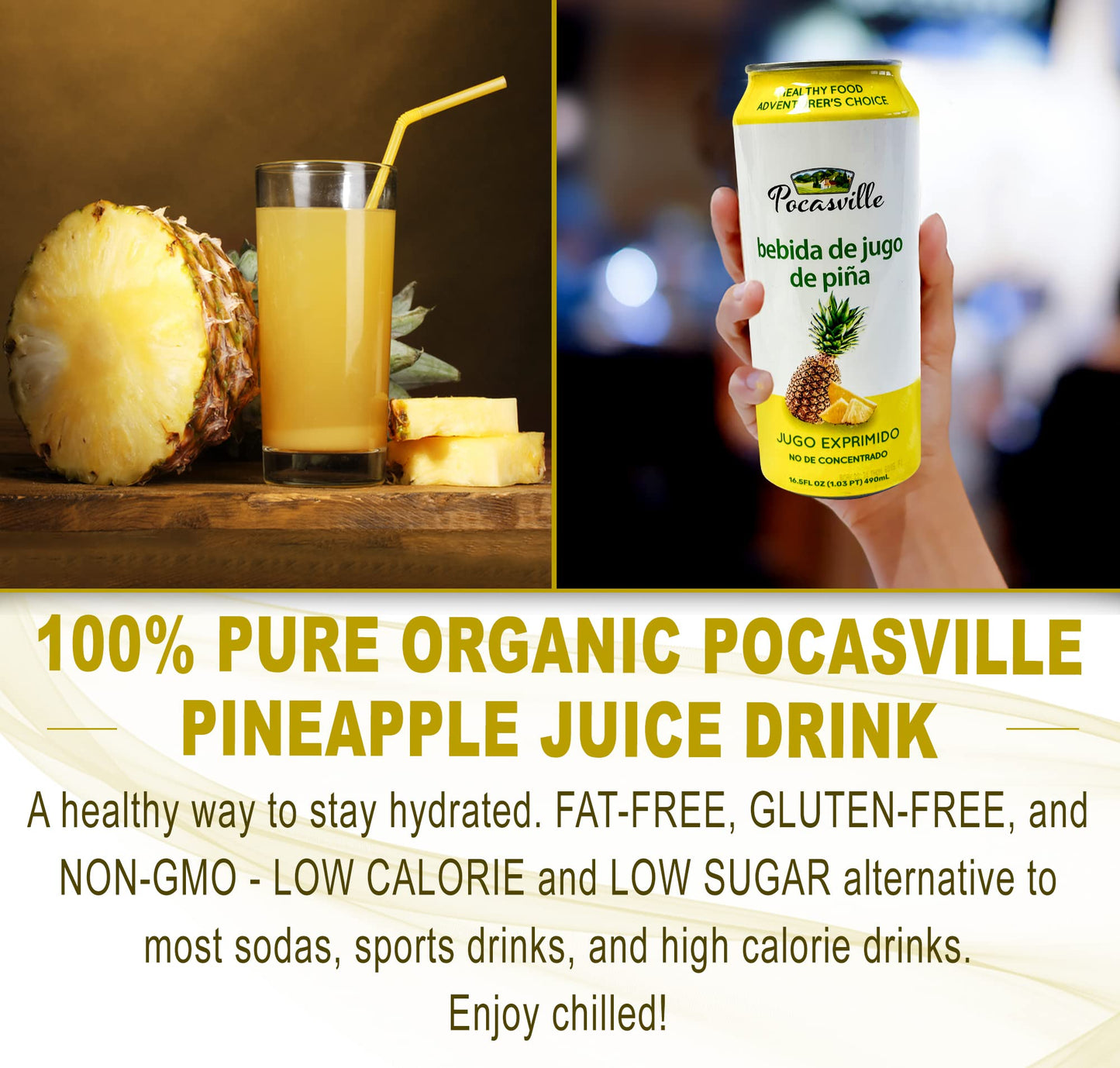 Pocasville Fruit Juices, Squeezed not form Concentrate, 16.5 Fluid Ounce Can (Pineapple, 6)