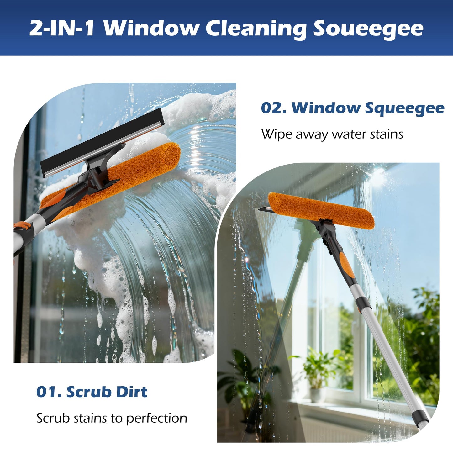 TONYINGO 26FT High Reach Duster Kits with 5-20FT Extension Pole, Cobweb Duster with Telescoping Pole, Washable Ceiling Fan Cleaner & Window Squeegee