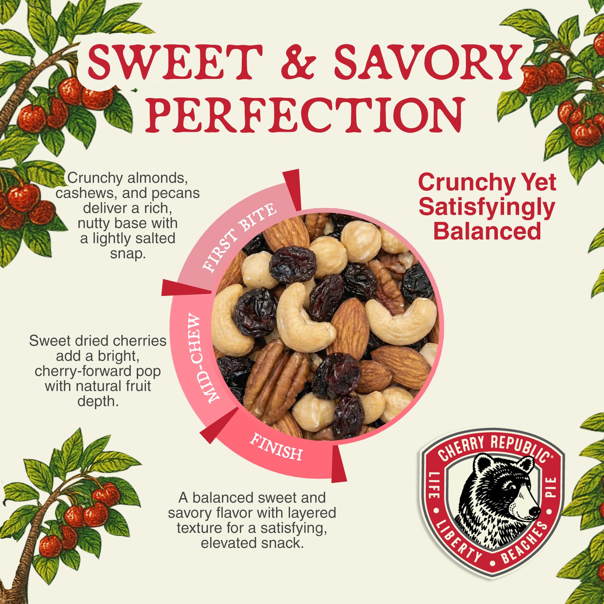 Cherry Republic Cherry Nut Mix, 8 oz Bag - Premium Mixed Nuts with Real Dried Cherries, Simple Ingredients, Sweet and Savory Flavor, Gourmet Fruit