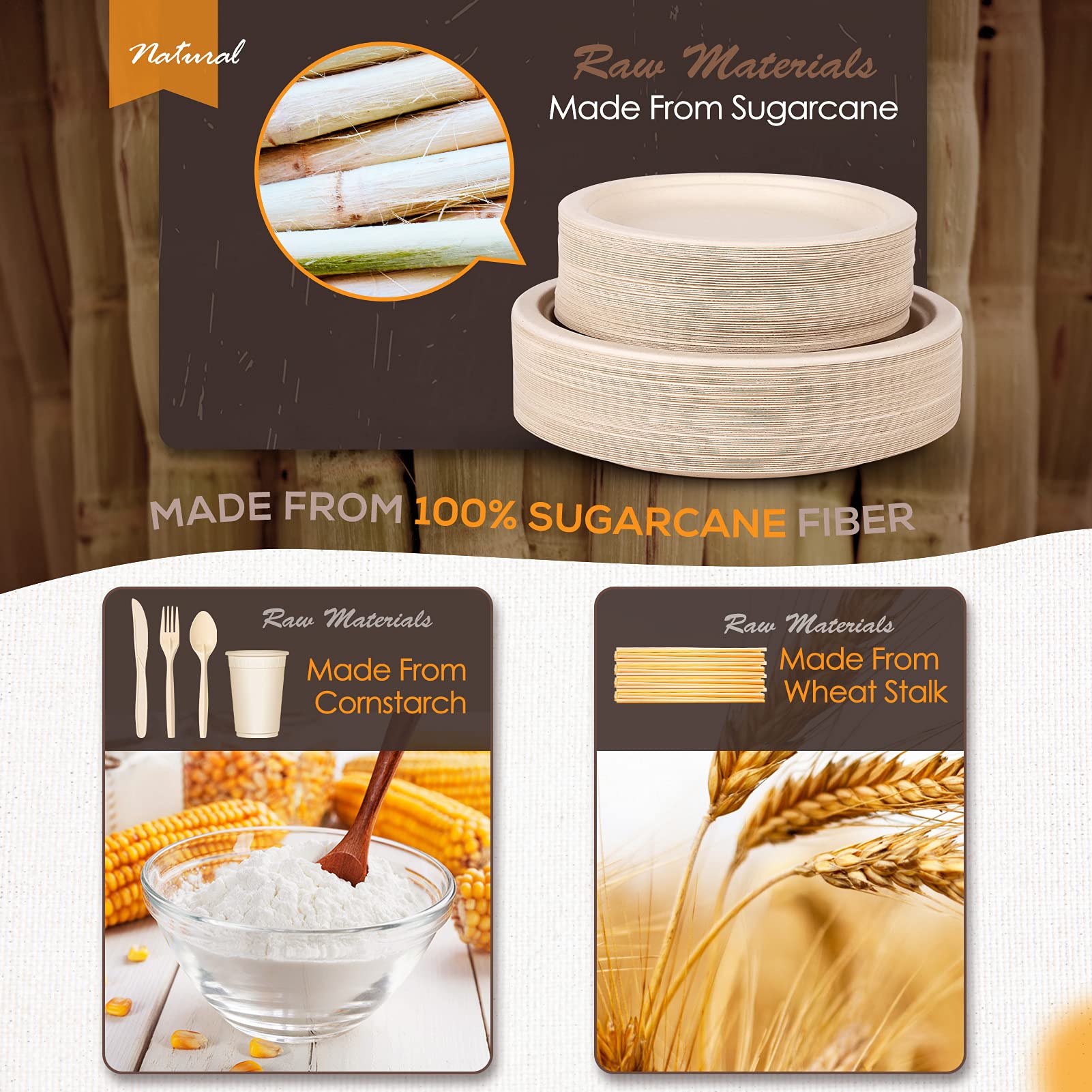 Gezond 350pcs Compostable Paper Plates Set Eco-friendly Heavy-duty Disposable Paper Plates Cutlery Includes Eco-friendly Plate, Forks, Knives, Spoons