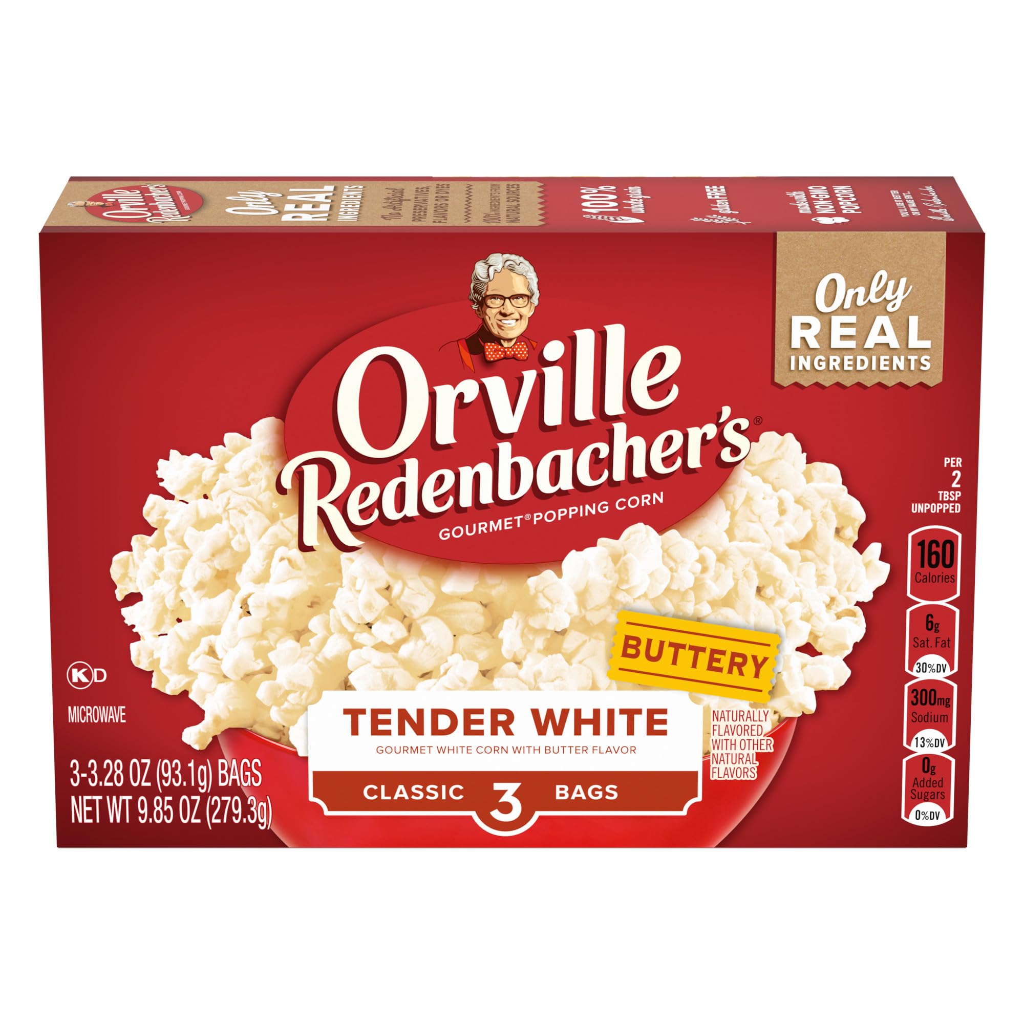 Orville Redenbacher's Microwave Popcorn, Old Fashioned Tender Flavor, 2g Fiber Per Serving, 3.28 oz., 3-Count