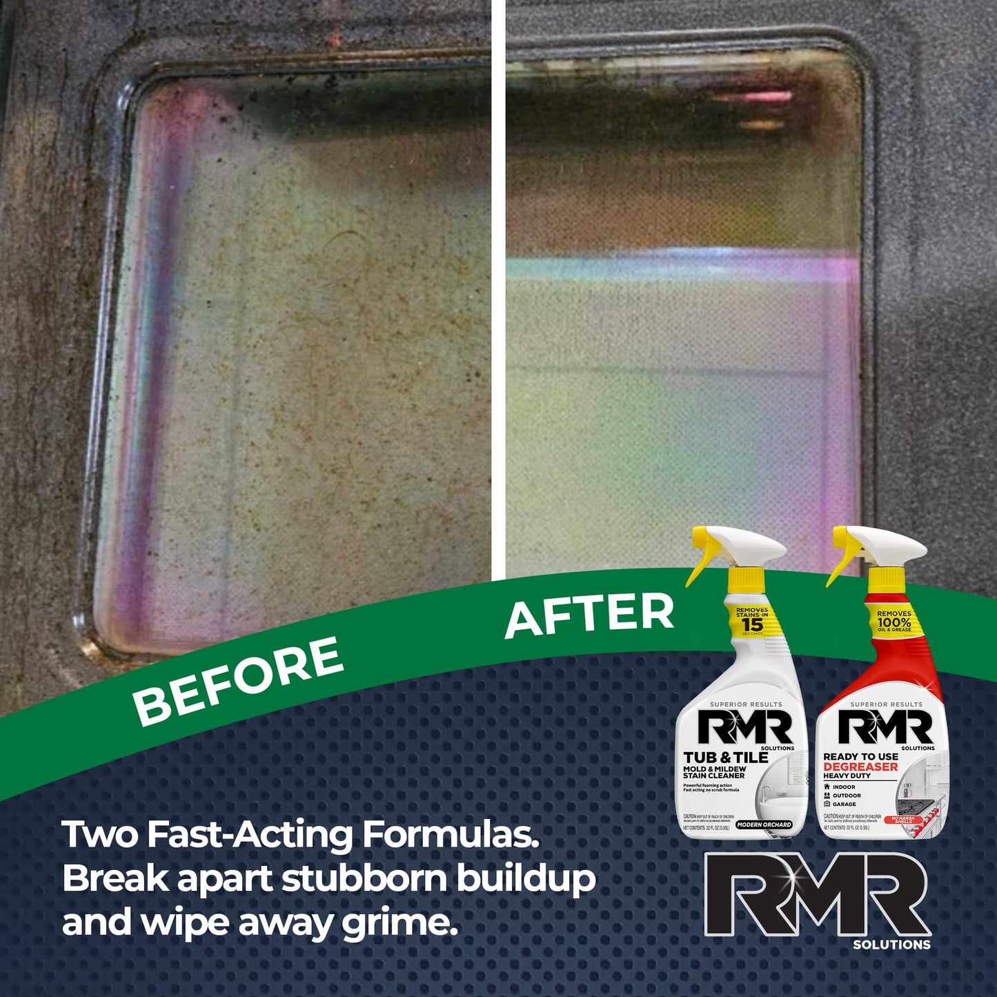 RMR Grime To Shine System - Tub & Tile Stain Remover + Ready to Use Degreaser, 2-Step Bathroom and Surface Cleaning Bundle for Tile, Grout, Shower