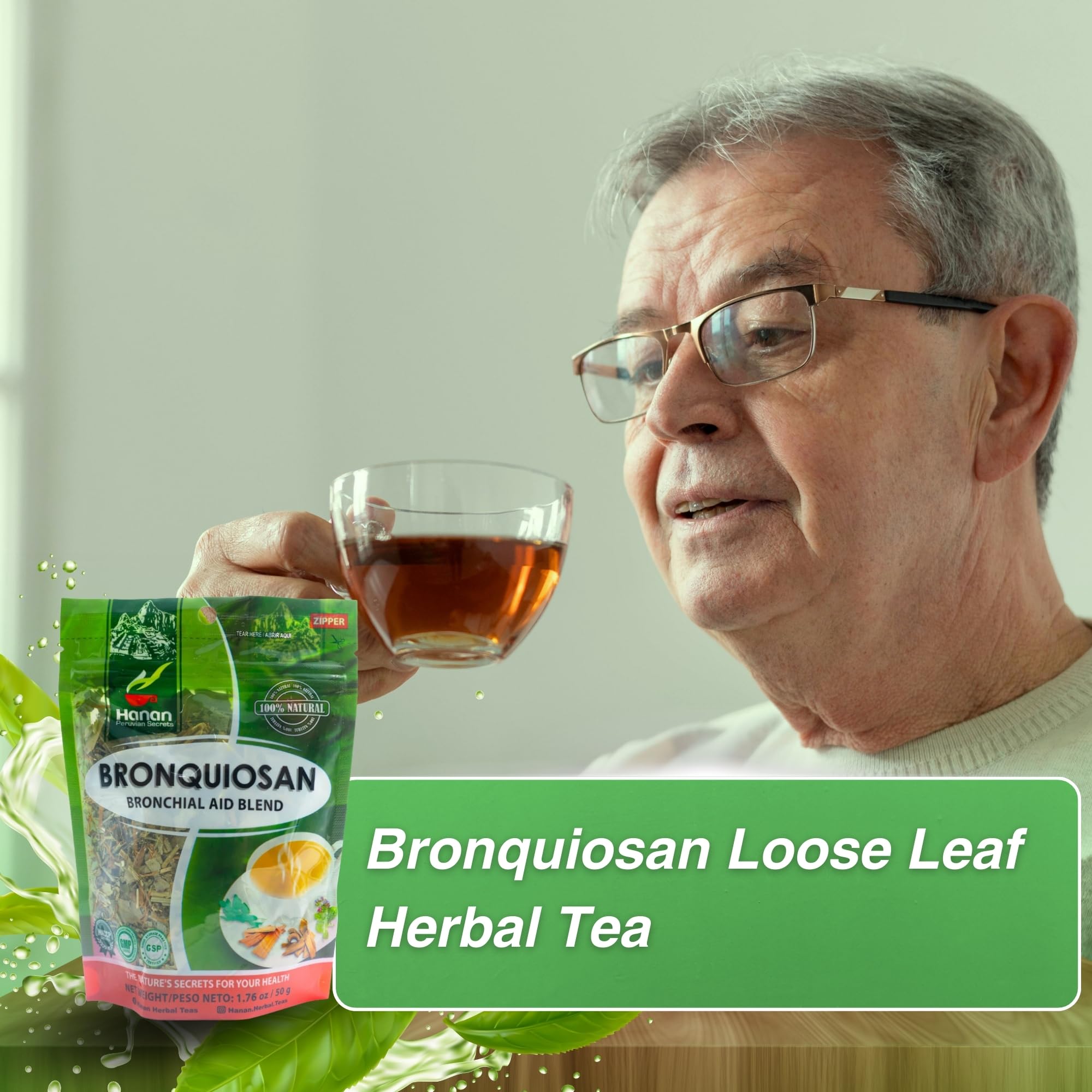 Hanan Respiratory Lung Health Blend 1.76oz - Bronquiosan Loose Leaf Herbal Tea Salud Respiratoria 50g of Dried Eucalyptus Leaves, Cat's Claw, Lungwort