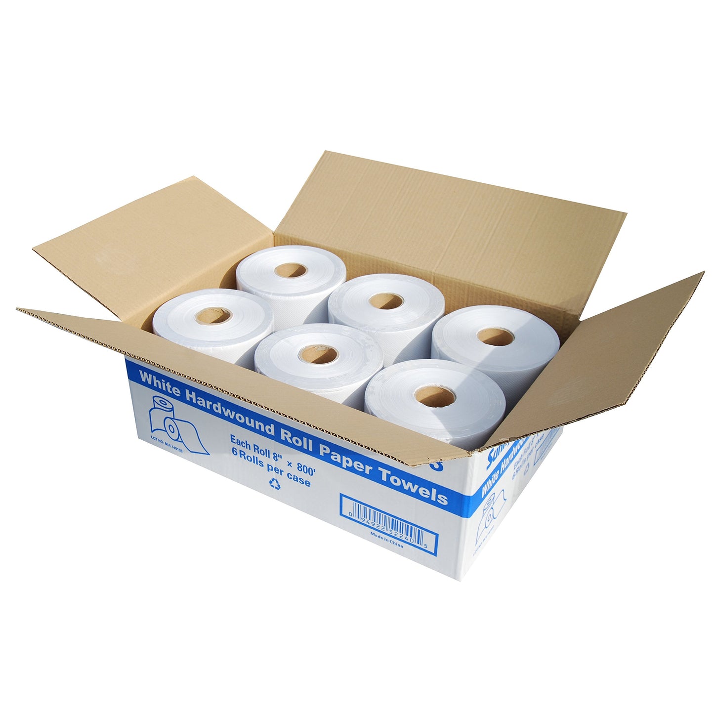 SunnyCare #5103 White One-Ply Hard Wound Paper Roll Towels 8"x800' ; 6 Rolls/case