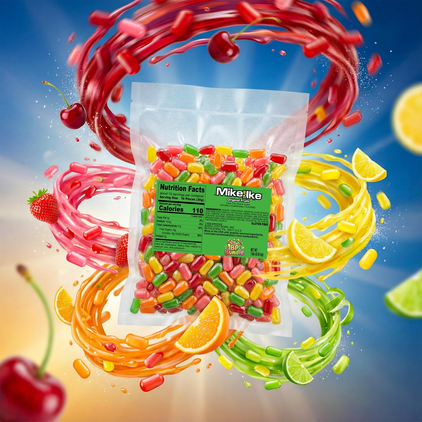 MIKE AND IKE Fruit Candy - 1lb Bulk Bag for Easy Sharing, Storing, and Freshness - Mixed Candied Fruit Chewy, Juicy Variety Pack, Best Candy Snack