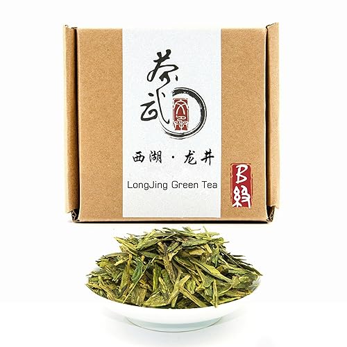 ChaWuWarmSun [B] LongJing Green Tea Loose Leaf - 3.5oz/100g Dragon Well Tea - Traditional Roasted Fried Bean Aroma - Spring Harvest - Hangzhou Chinese