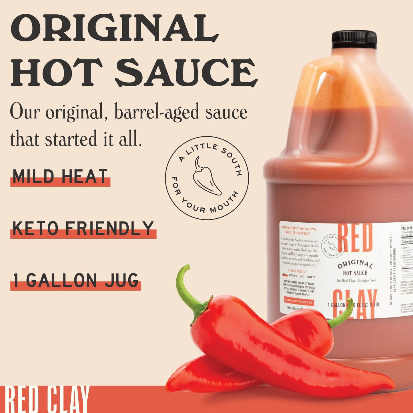 Original Hot Sauce by Red Clay Hot Sauce, Southern Style Condiment and Marinade, Gluten Free, Sugar Free, Keto Friendly, Sustainably Sourced, Mild
