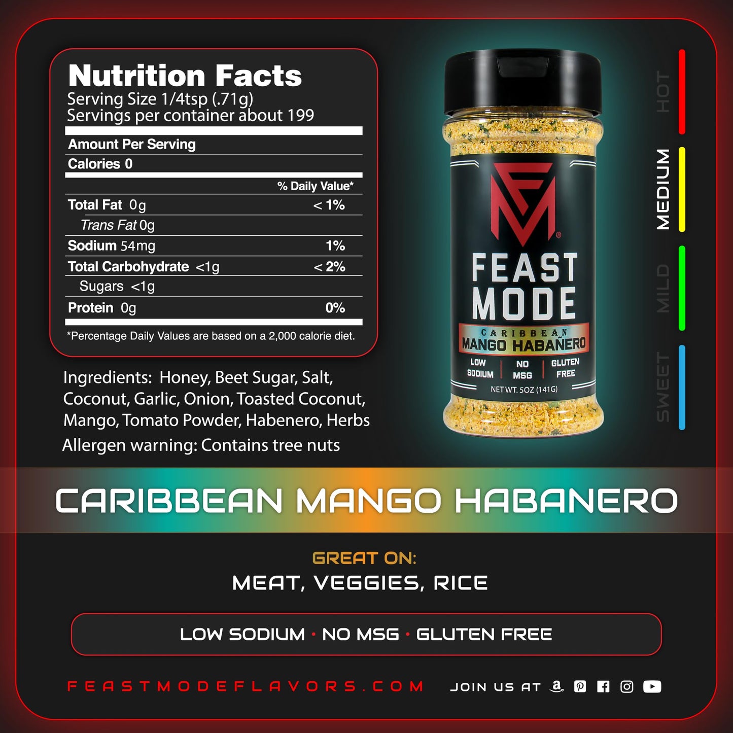 Feast Mode Flavors | Picante Pack | 5 count | 5oz seasonings | meal prep seasoning, low sodium, no msg, gluten free, low calorie, no artificial