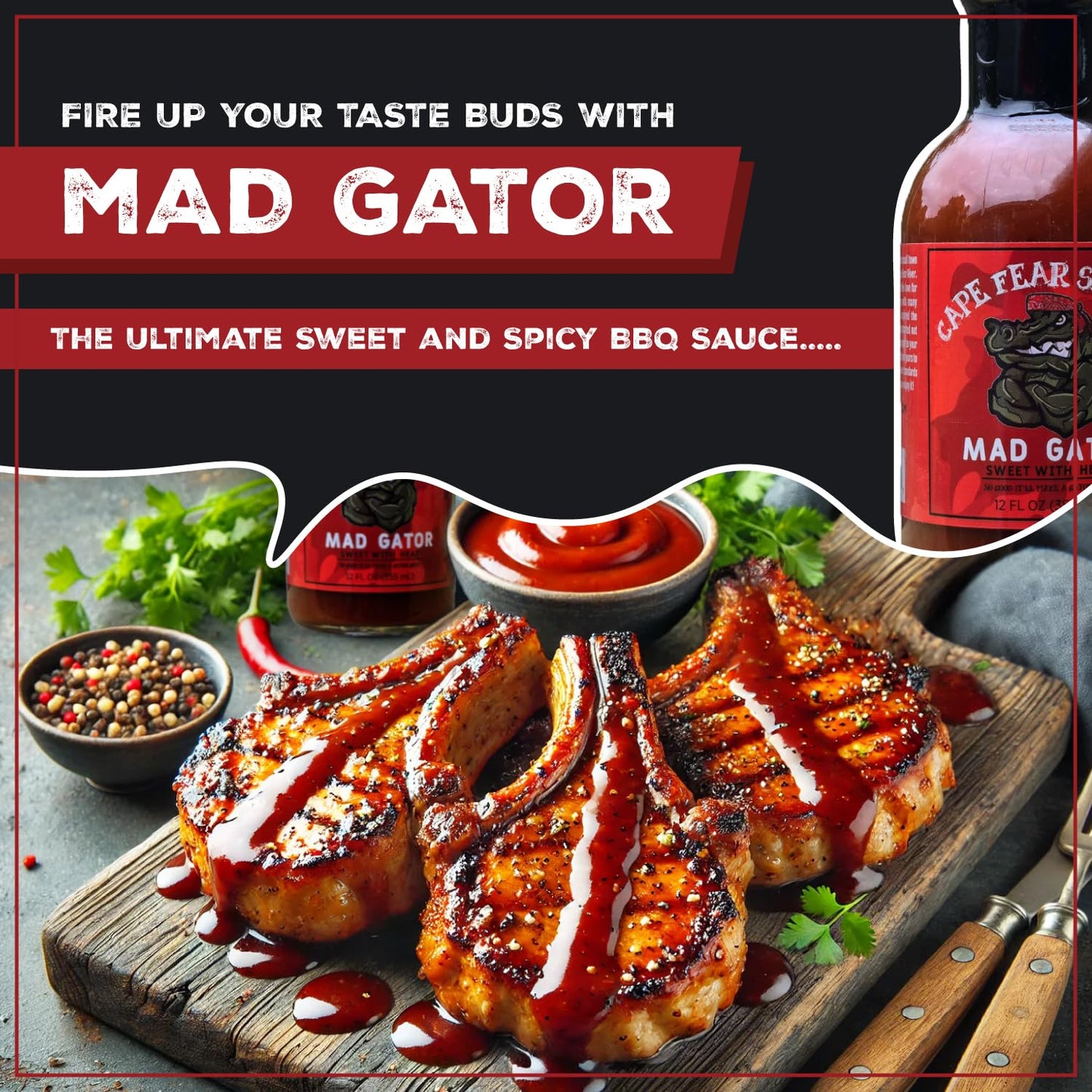 Cape Fear Sauces Mad Gator Perfect Hot BBQ Sauce for Grilling and Barbecue Lovers, Ideal for Meats, Burgers, Chicken, and Ribs, Bold Flavorful BBQ