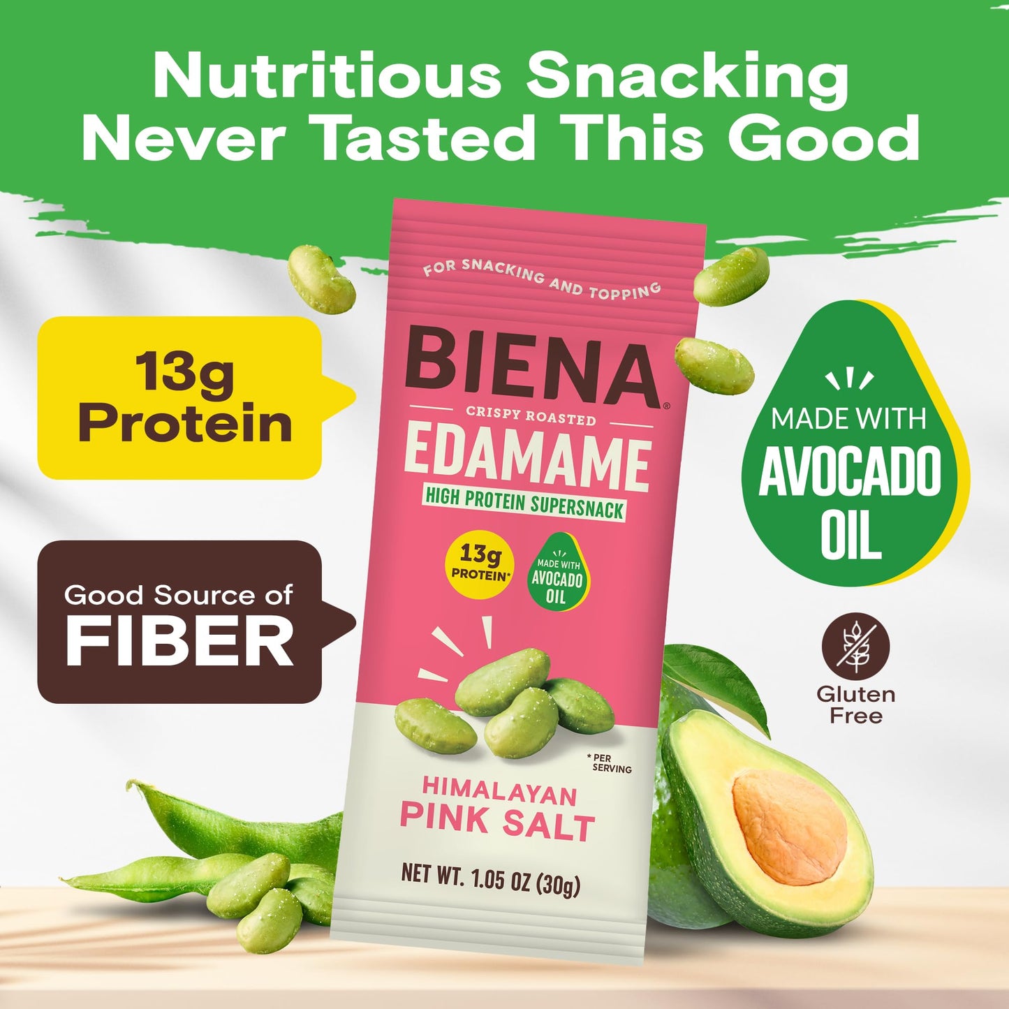 Biena Edamame Beans Snack High Protein Snacks - Healthy Office Snacks For Adults and Kids, 13g of Protein, 130 Low Calorie, Crunchy Edamame, Vegan