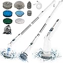 Electric Spin Scrubber, Cordless Cleaning Brush with Long Handle & 8 Brush Heads IPX7 Waterproof Bathroom Scrubber for Tub Grout Tile Floor, TBL03