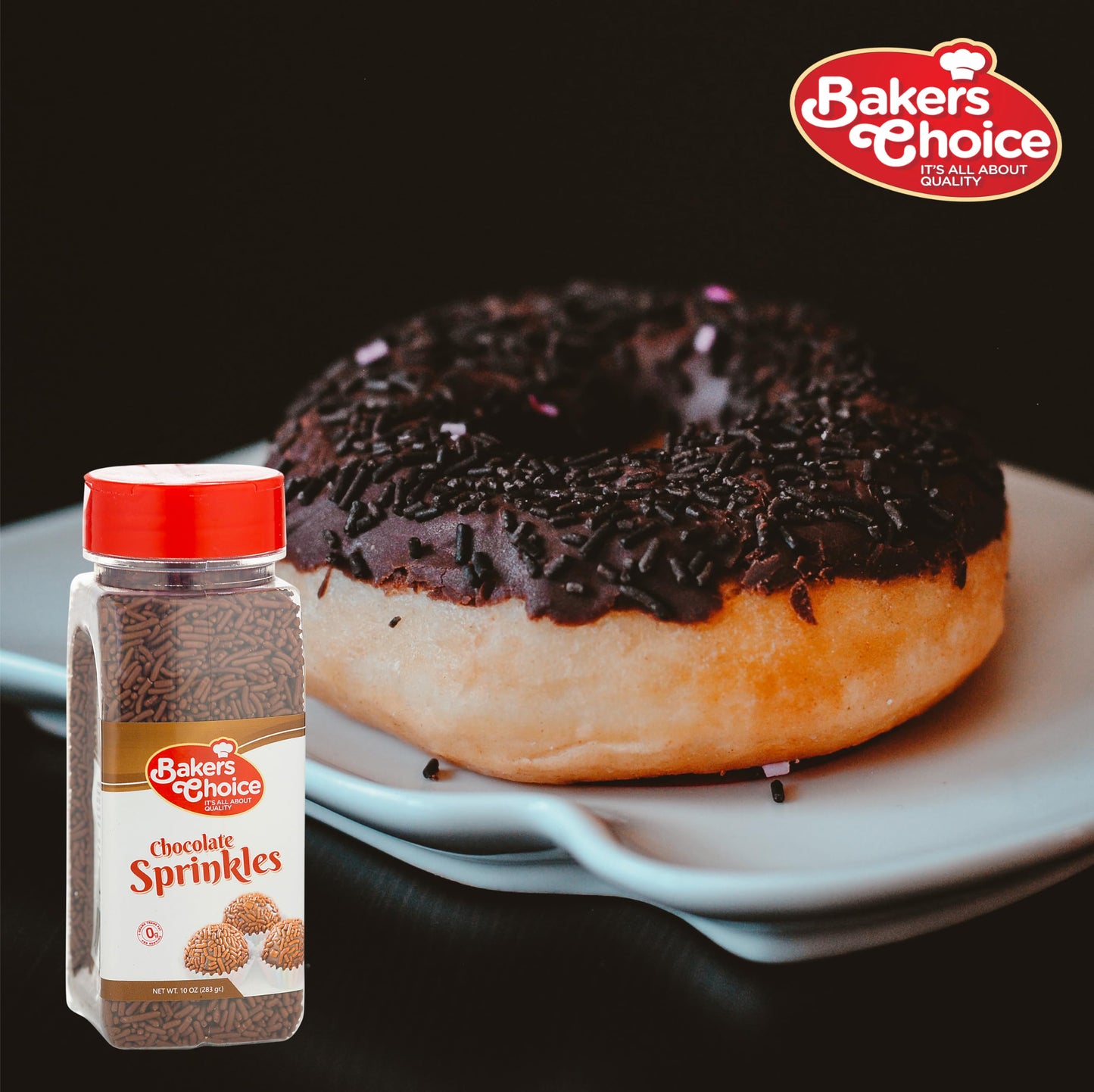 Bakers Choice Chocolate Sprinkles for Ice Cream Toppings - Chocolate Jimmies Sprinkles for Baking - Dairy Free, Kosher 10 oz.