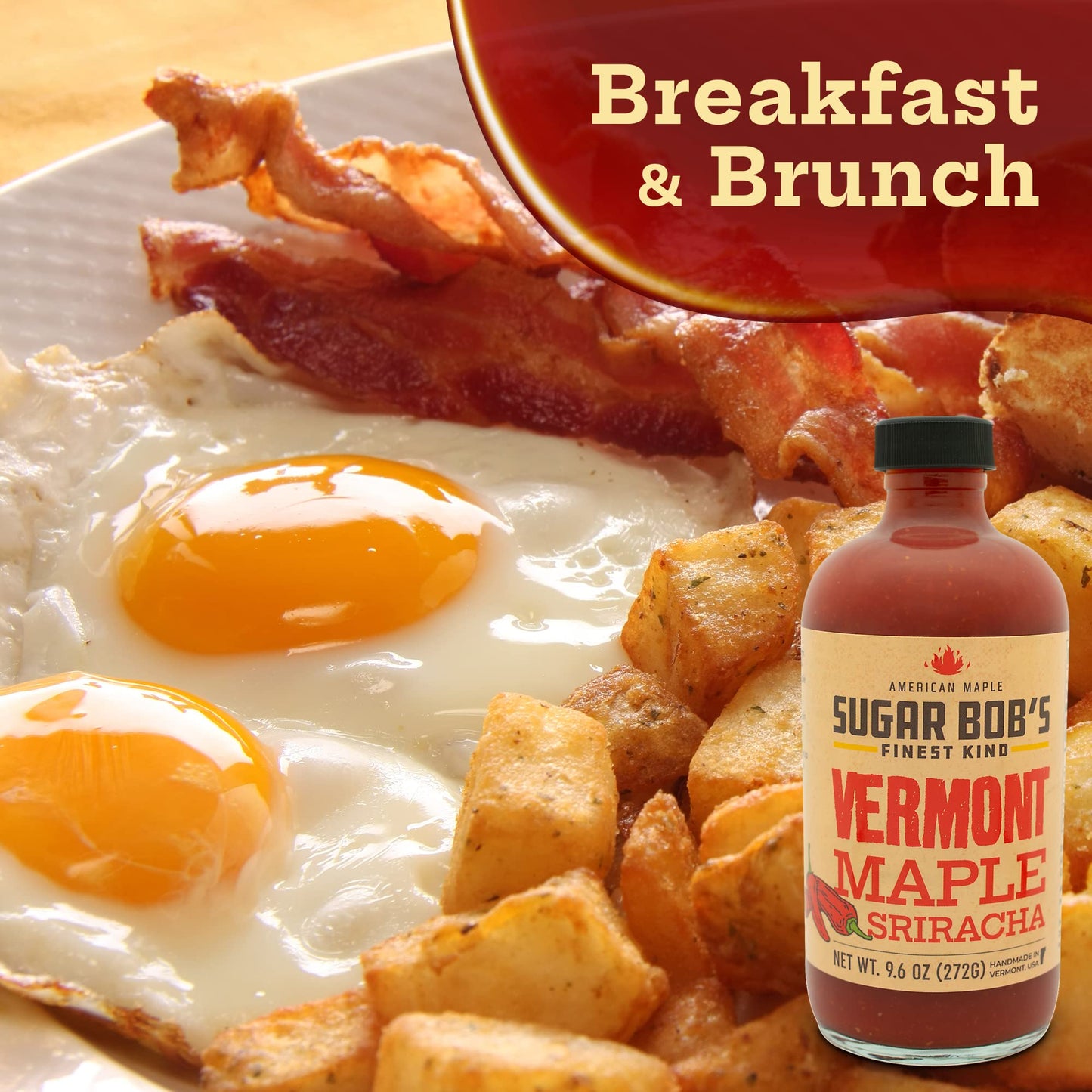 Sugar Bob’s Finest Kind - Vermont Maple Sriracha, Original Sweet and Spicy Hot Sauce, All-Natural Ingredients, Net Weight 9.6 oz (Pack of 1)