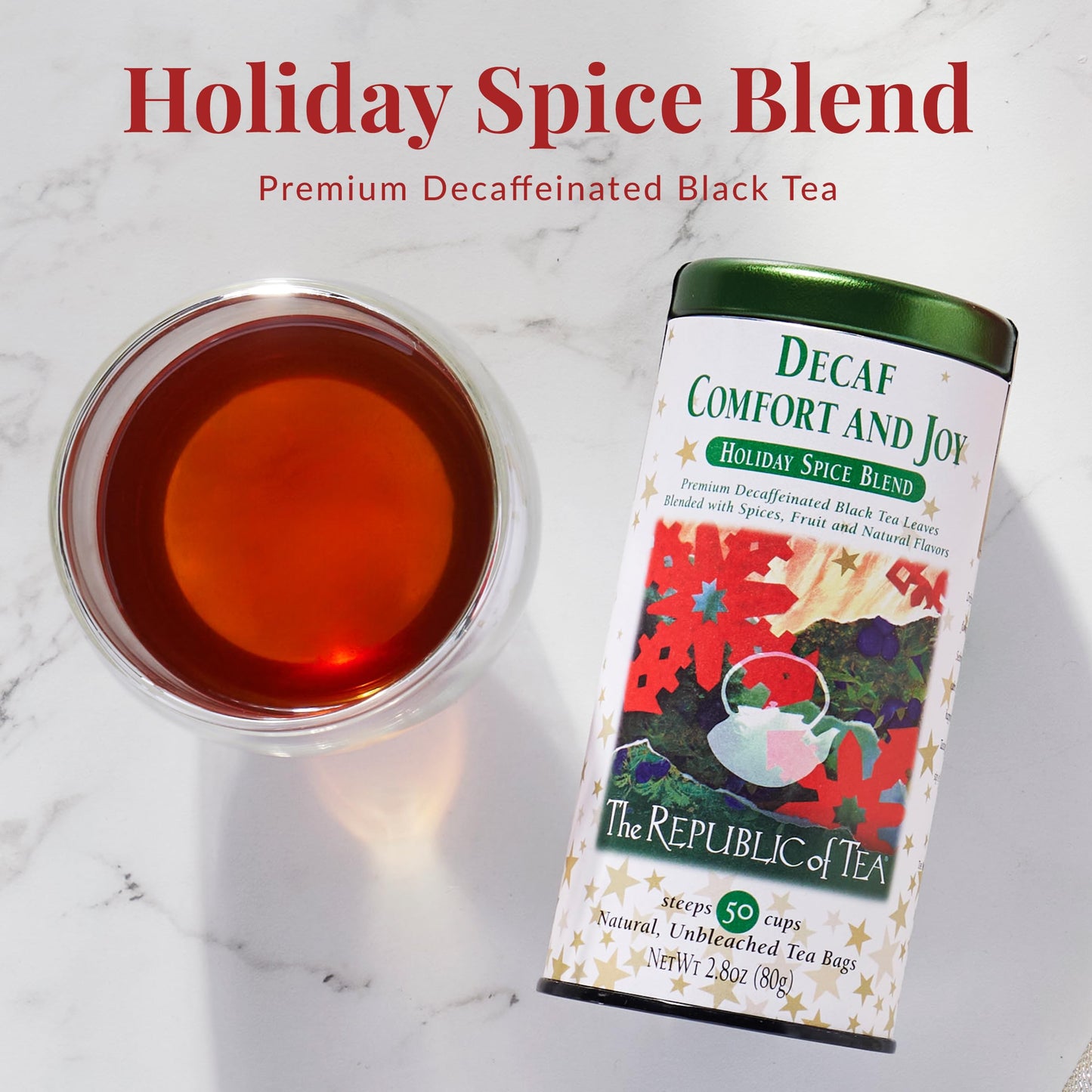 The Republic of Tea - Decaf Comfort and Joy Tea Tin, Decaffeinated, 50 Tea Bags