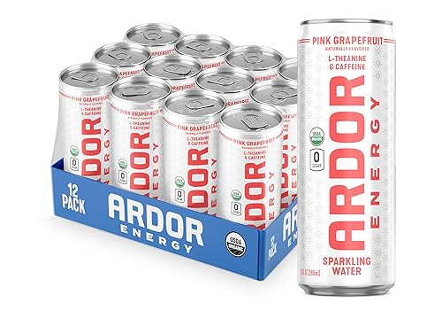 ARDOR ENERGY Sparkling Water with 100mg Natural Caffeine & 200mg L-Theanine from Organic Green Tea for Smooth Energy & Focus | Healthy Energy Drink |