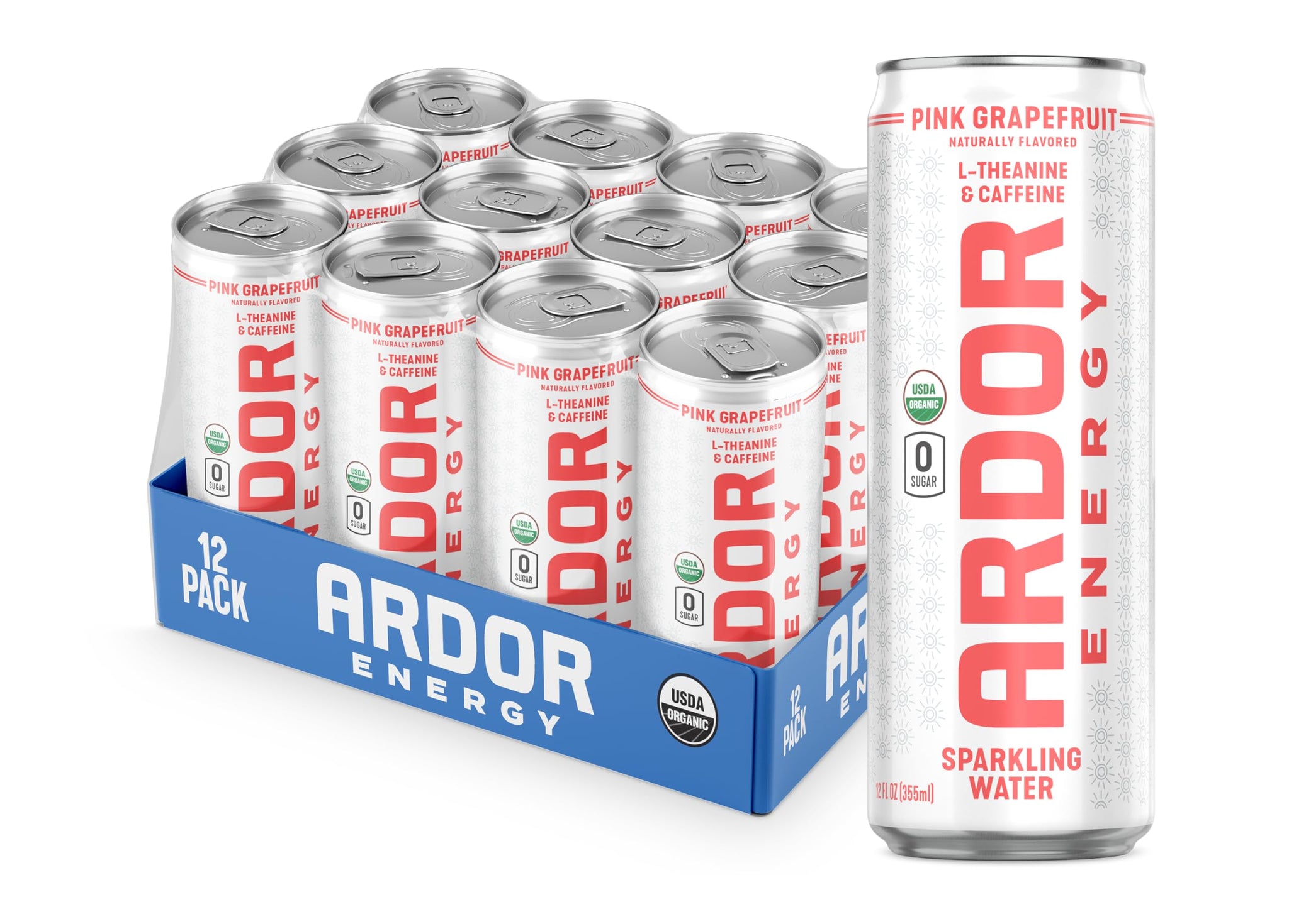 ARDOR ENERGY Sparkling Water with 100mg Natural Caffeine & 200mg L-Theanine from Organic Green Tea for Smooth Energy & Focus | Healthy Energy Drink |