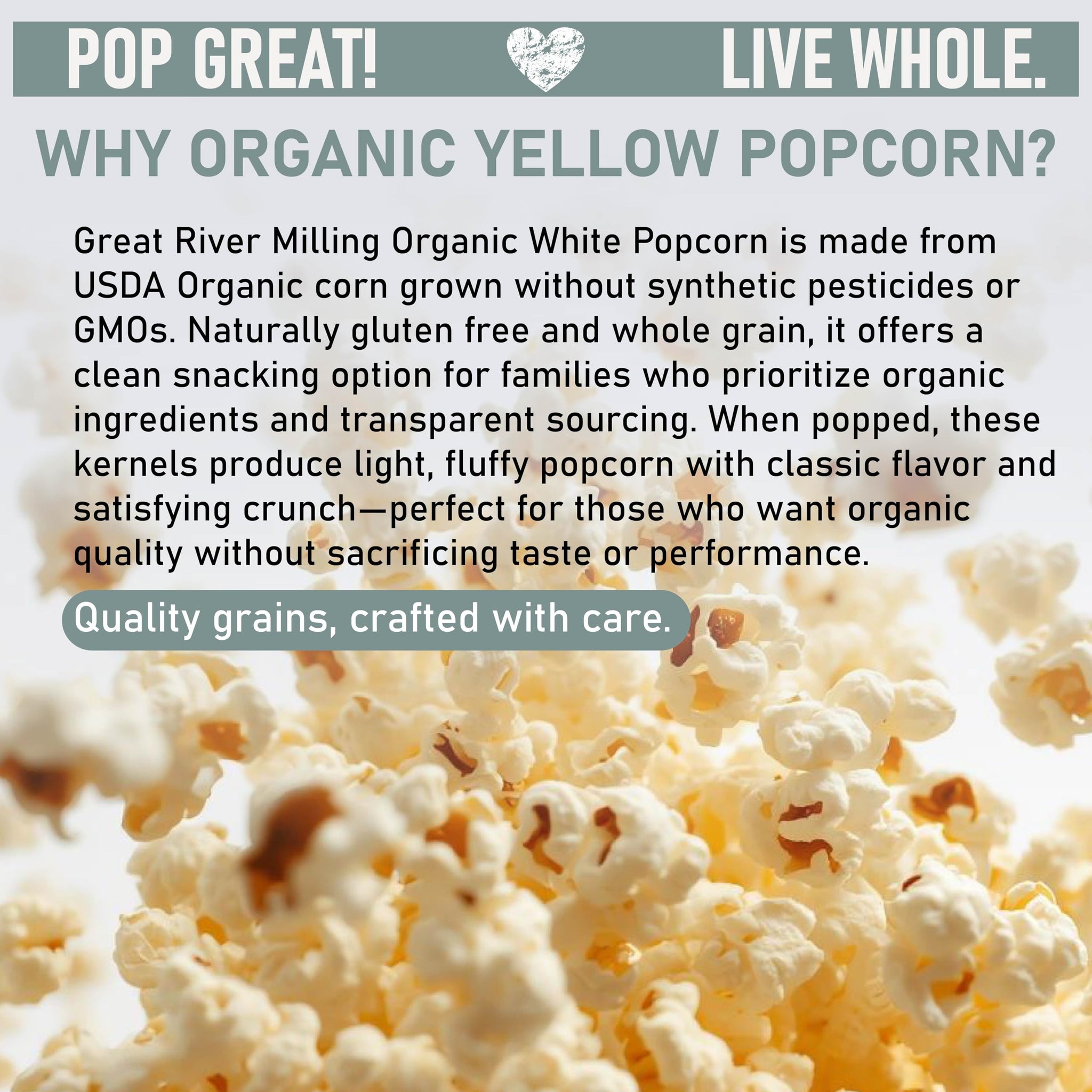 Great River Milling Organic White Popcorn Kernels | USDA Organic, Healthy Non-GMO Popping Corn | Naturally Gluten Free, Light, Fluffy, Crunchy Popcorn