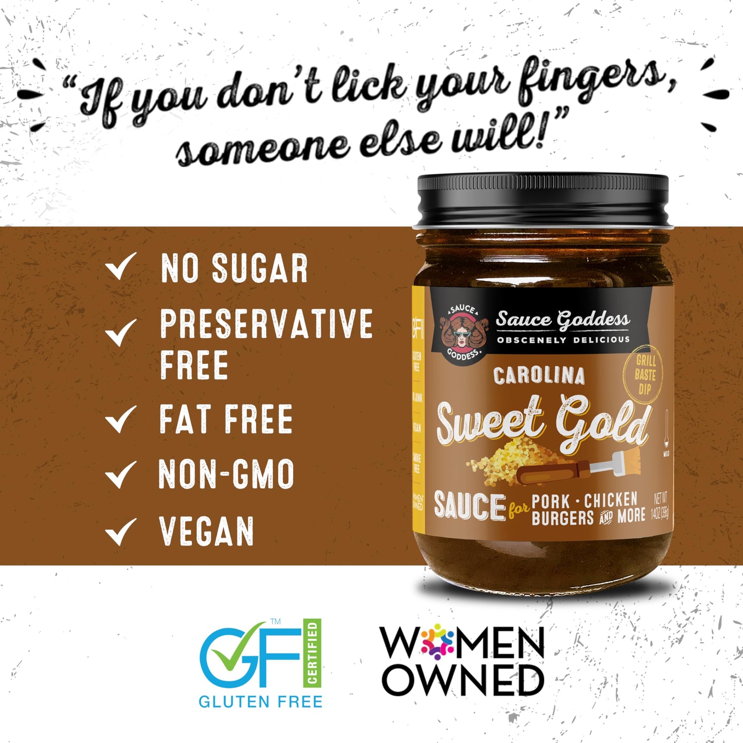 Sauce Goddess - Carolina Sweet Gold Barbecue Sauce - Tangy Mustard, Brown Sugar, Apple Cider Vinegar, Certified Gluten-Free, Vegan, 14 oz - 1 Pack