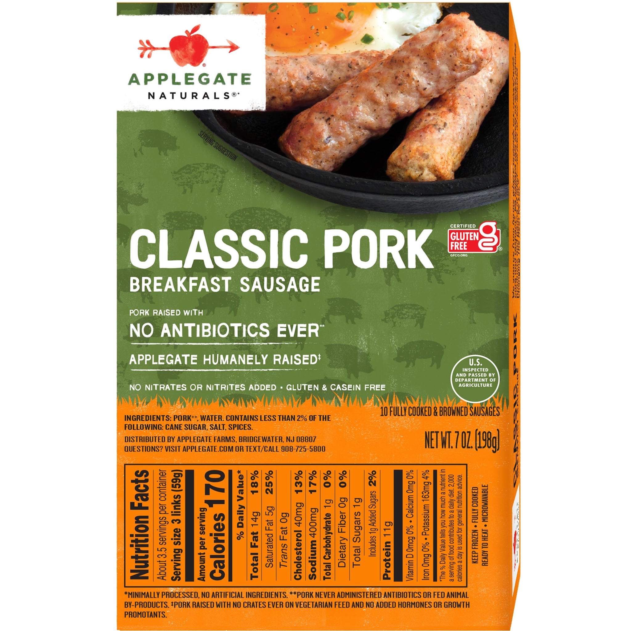 Applegate Naturals Classic Pork Breakfast Sausage, Fully Cooked, 7oz (Frozen)